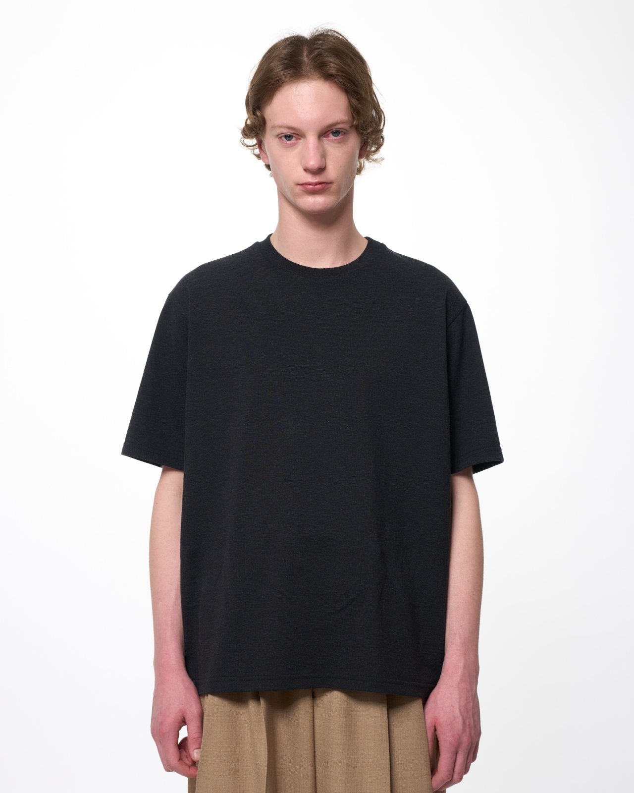 40/2 Organic Cotton Knit / Crew Neck S/S Tee, Heather Black
