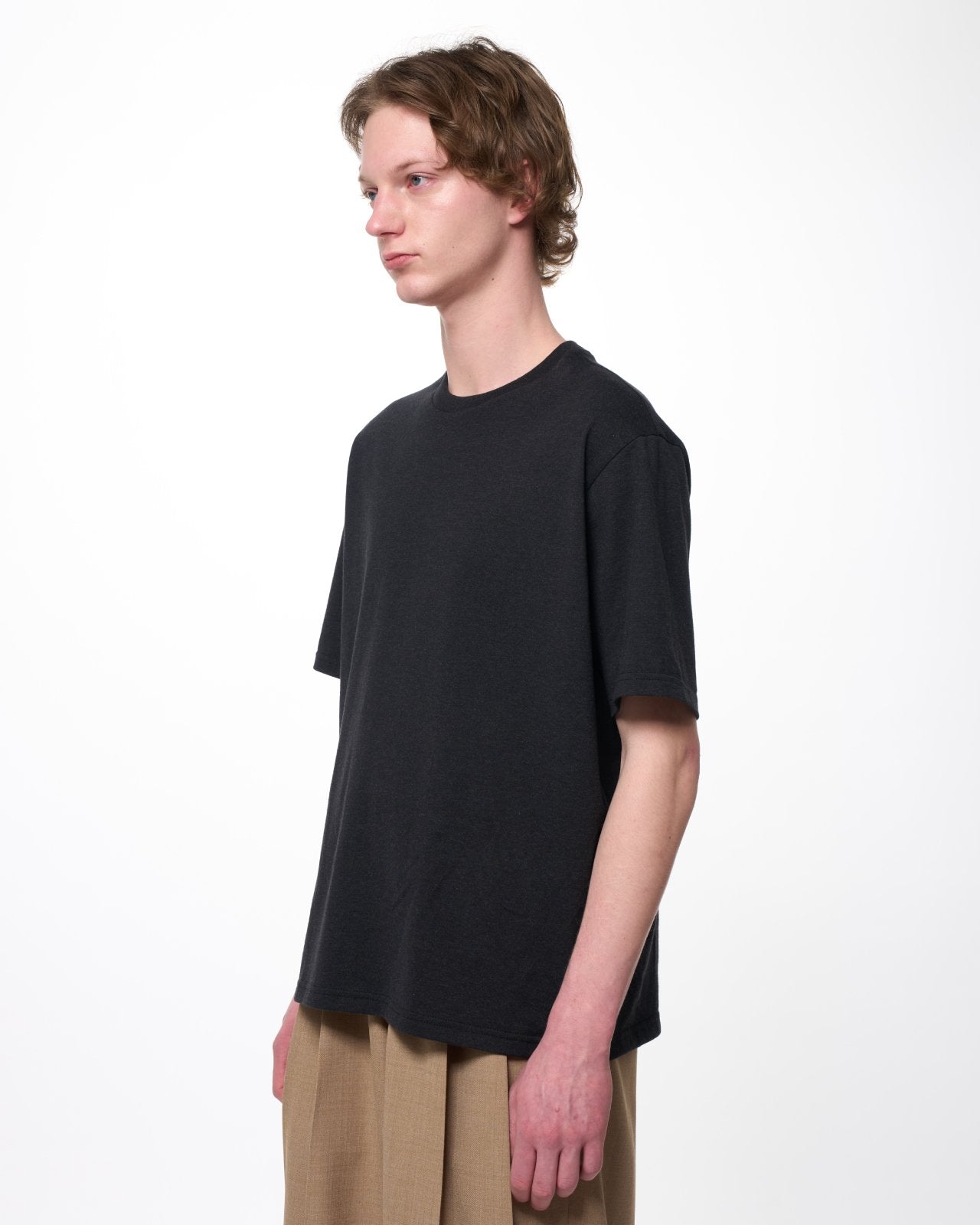 40/2 Organic Cotton Knit / Crew Neck S/S Tee, Heather Black