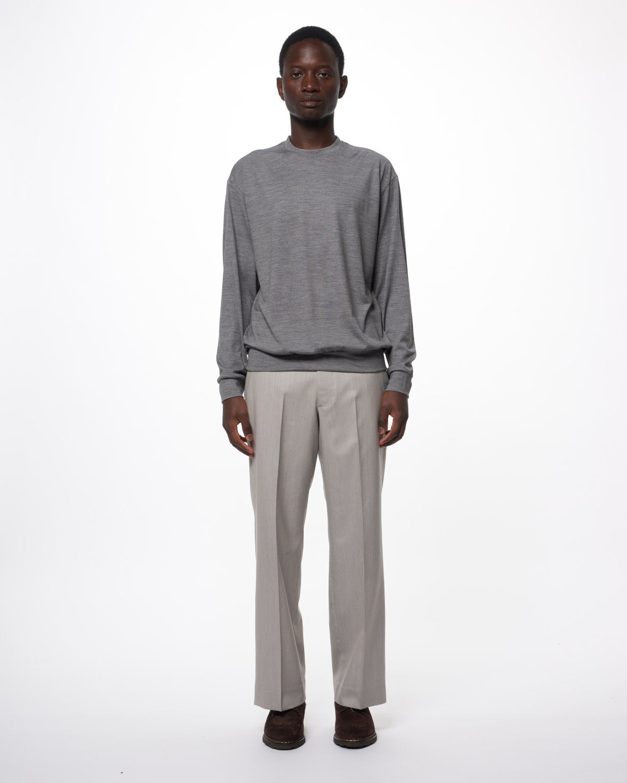 2/60 Wool Tropical Melange / Regular Fit Straight Trousers, Light Gray
