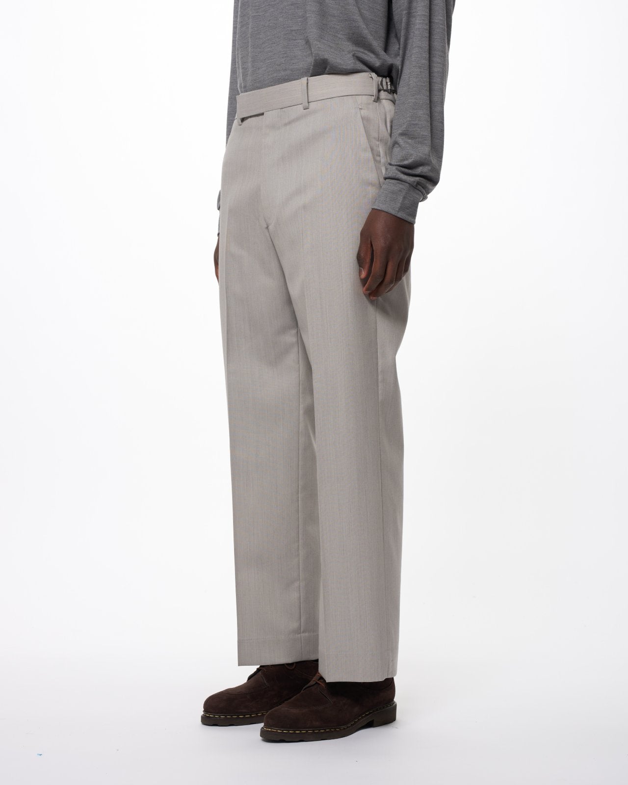 2/60 Wool Tropical Melange / Regular Fit Straight Trousers, Light Gray