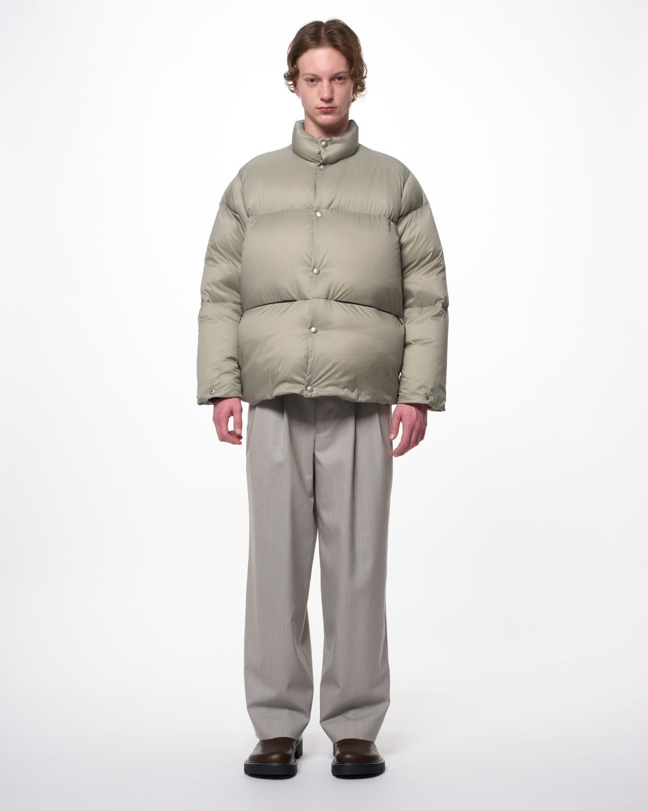 2/60 Wool Tropical Melange / Double Pleated Military Trousers, Light Gray
