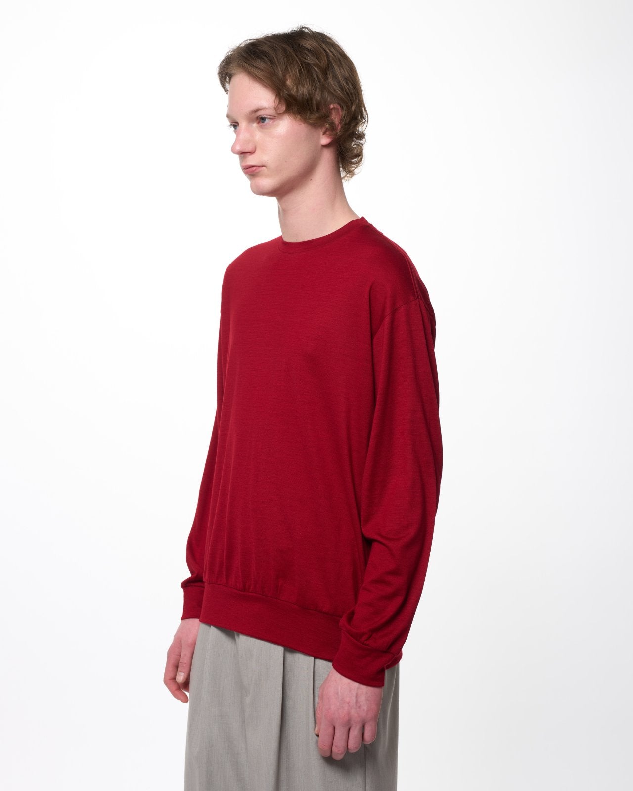 スーパー100sウォッシャブルウール天竺 / クルーネック L/S Tee, Red