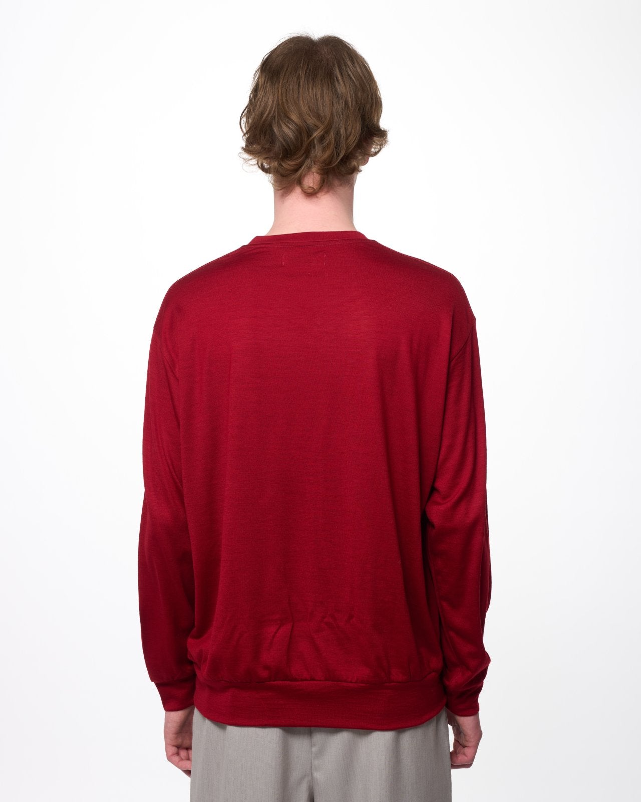 スーパー100sウォッシャブルウール天竺 / クルーネック L/S Tee, Red