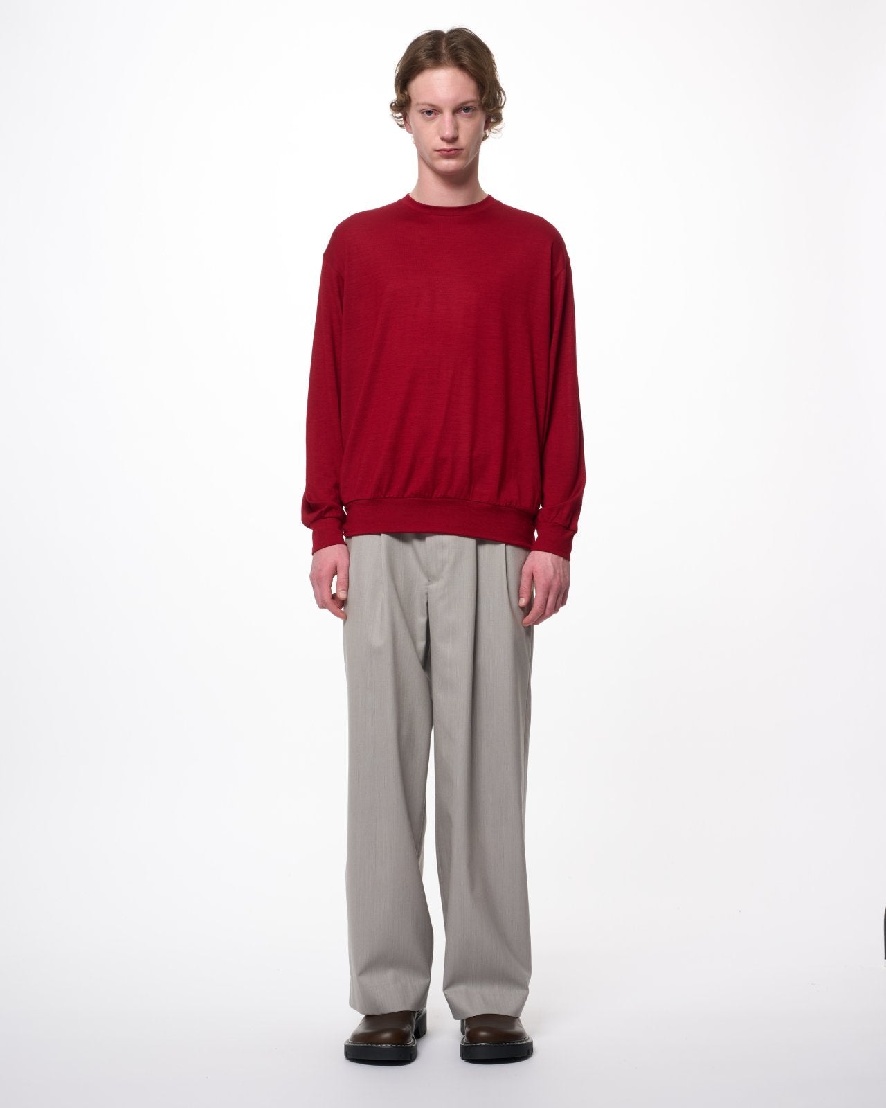2/60 Wool Tropical Melange / Double Pleated Military Trousers, Light Gray