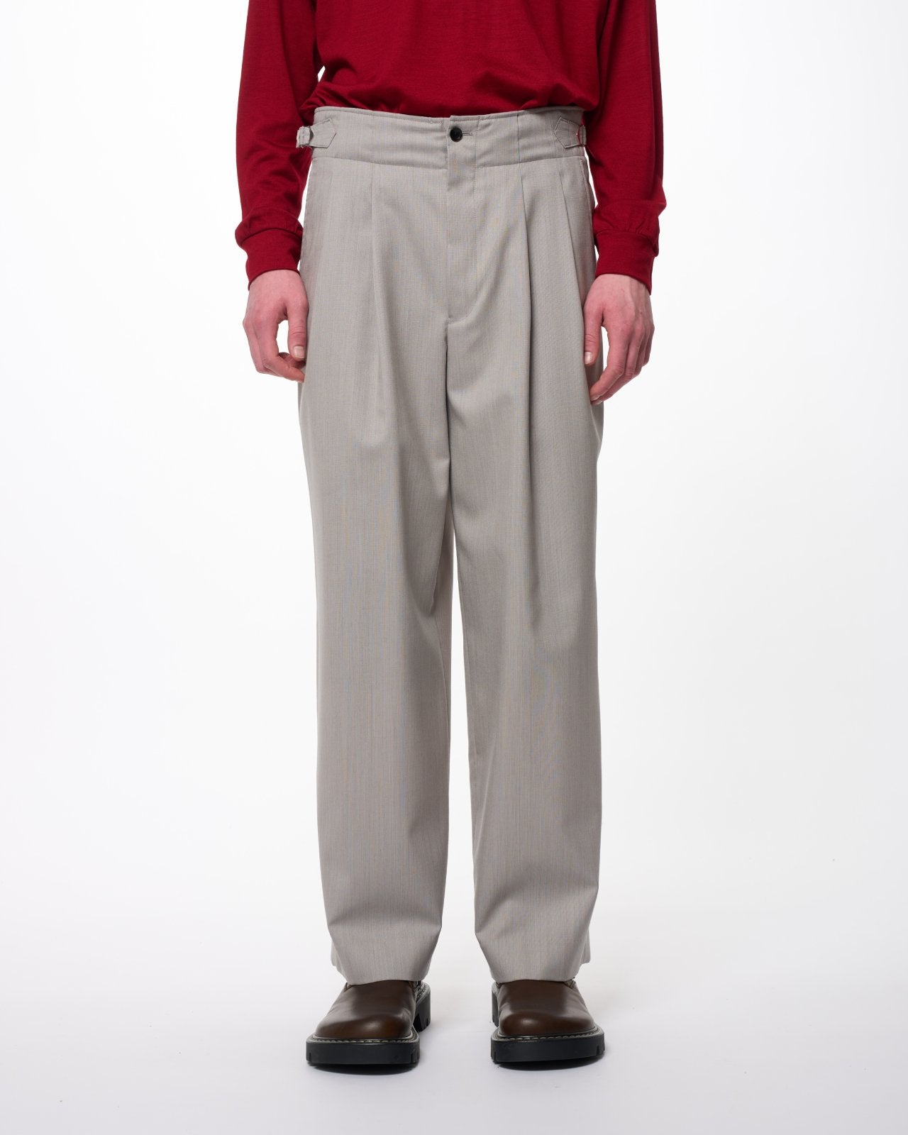 2/60 Wool Tropical Melange / Double Pleated Military Trousers, Light Gray