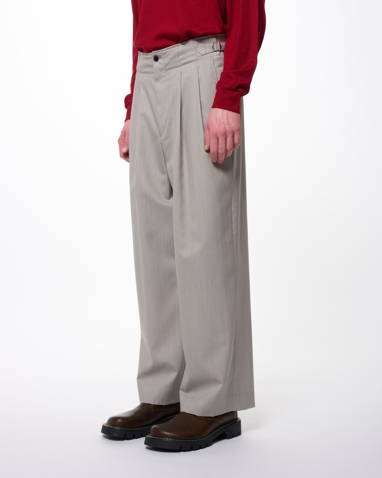 2/60 Wool Tropical Melange / Double Pleated Military Trousers, Light Gray