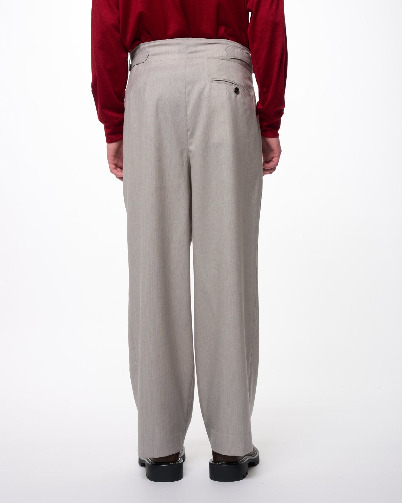 2/60 Wool Tropical Melange / Double Pleated Military Trousers, Light Gray