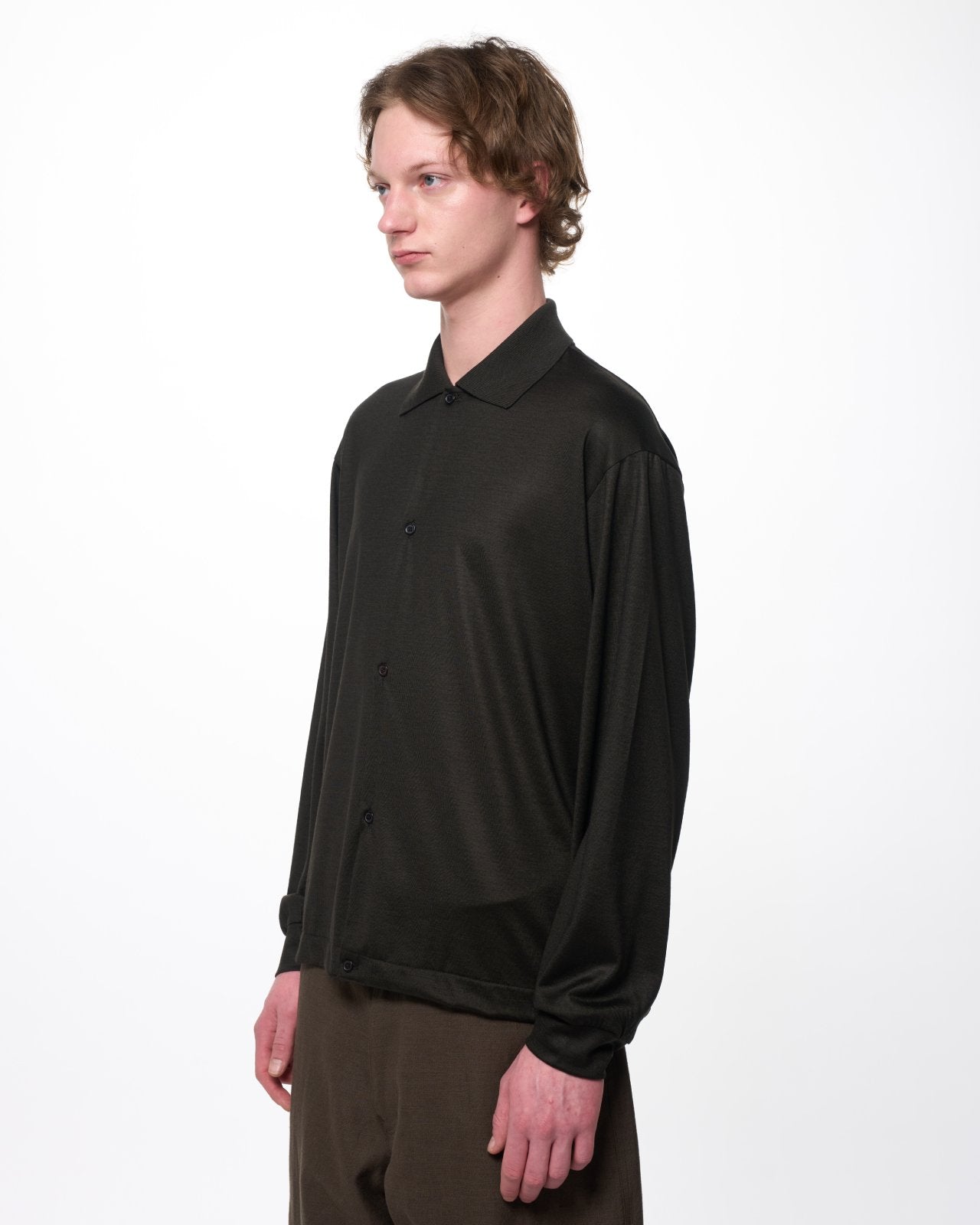 スーパー100s ウォッシャブルウール天竺 / シャツカーディガン, Olive