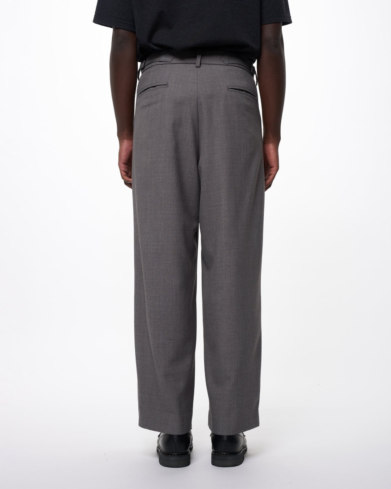 Recycled Polyester Wool Gabardine / Double Pleated Baggy Trousers, Gray