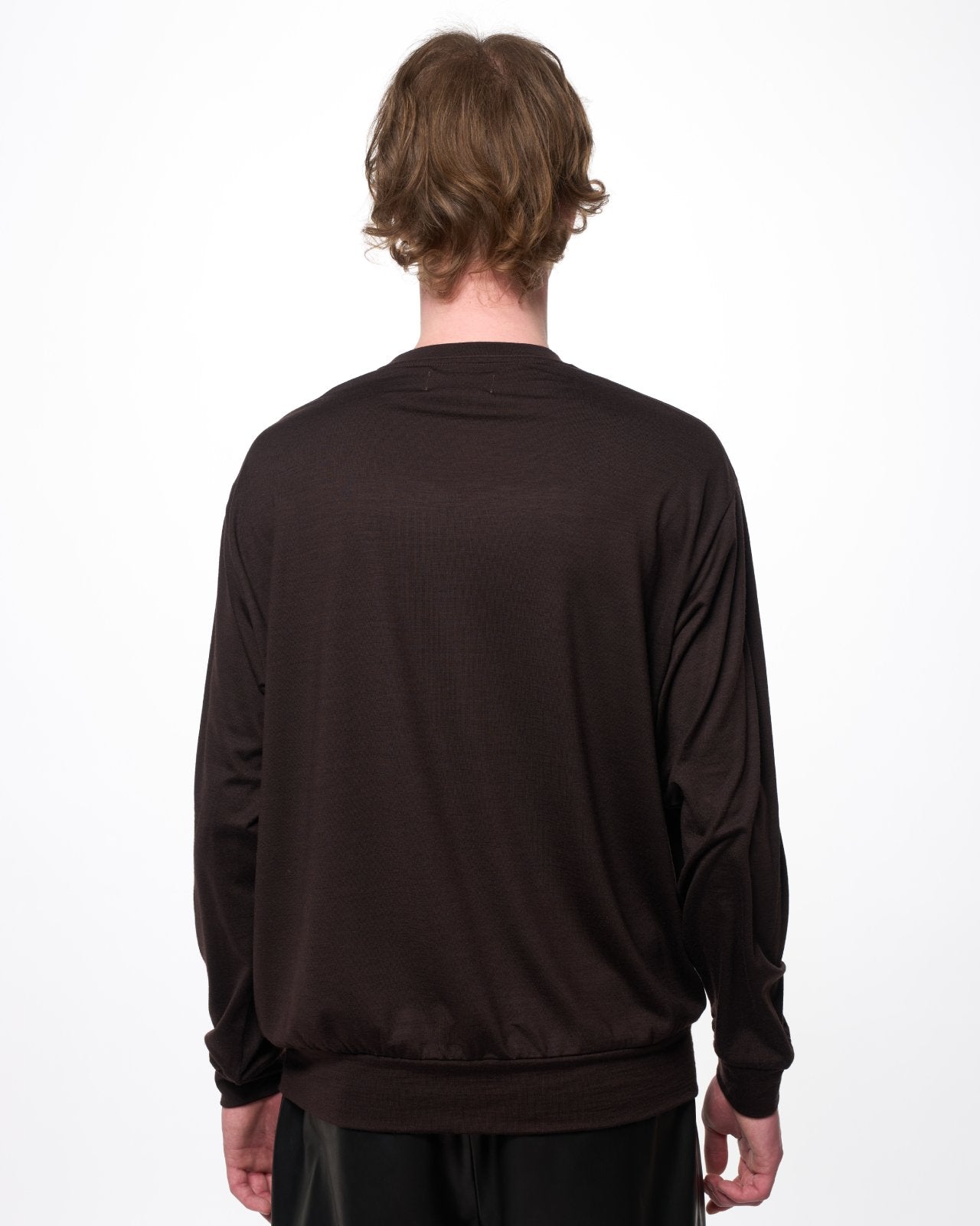 スーパー100sウォッシャブルウール天竺 / クルーネック L/S Tee, Dark Brown