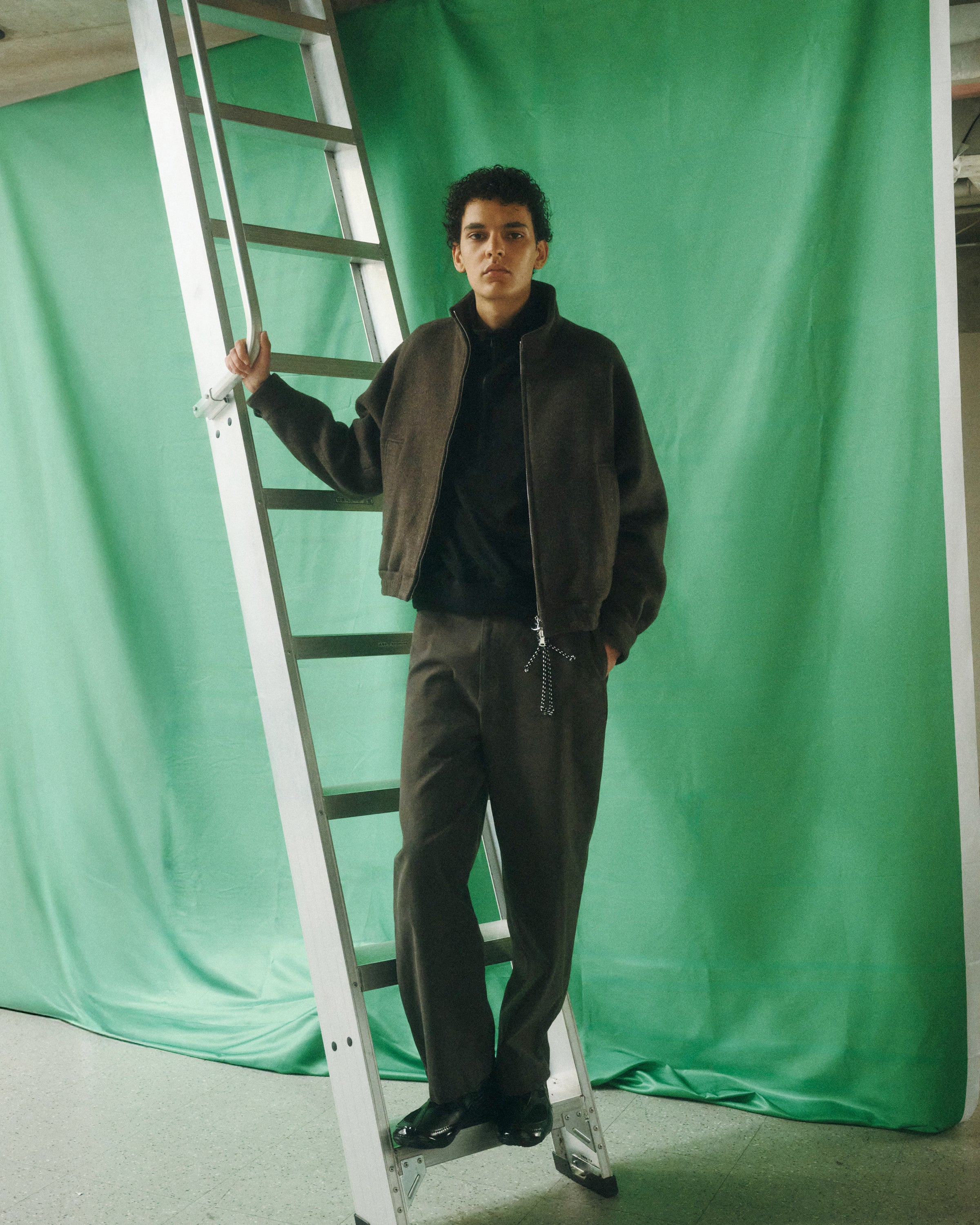 ウールシルクダブルクロス / トラックジャケット, Top Olive