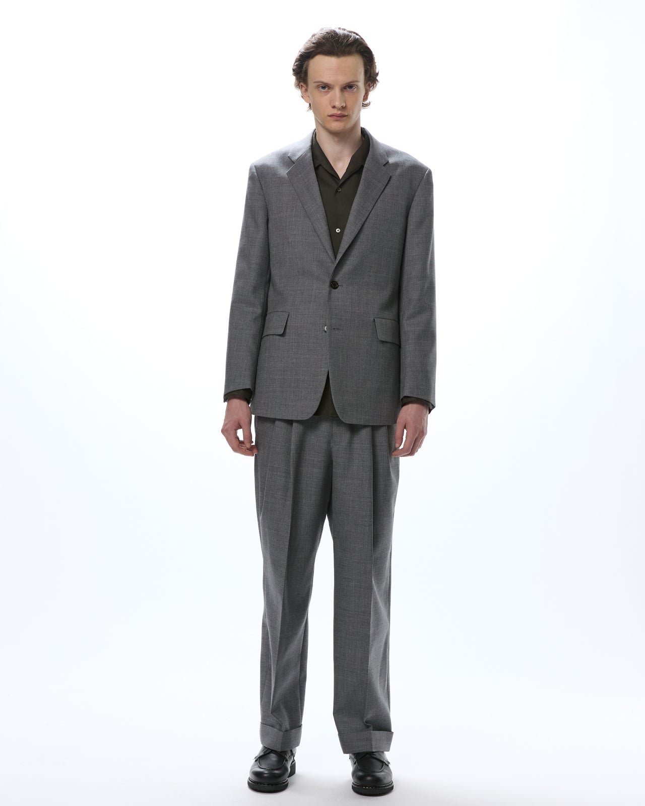 Organic Heavy Wool Tropical / Double Pleated Semi Easy Trousers, Top Gray