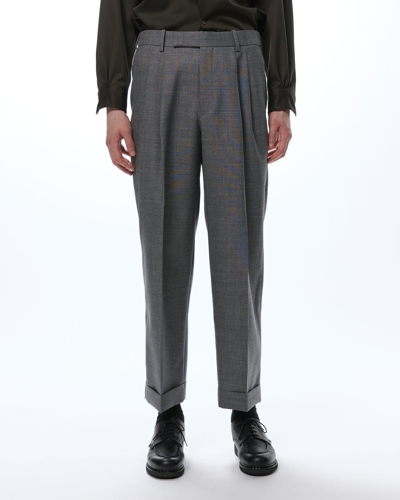 Organic Heavy Wool Tropical / Double Pleated Semi Easy Trousers, Top Gray