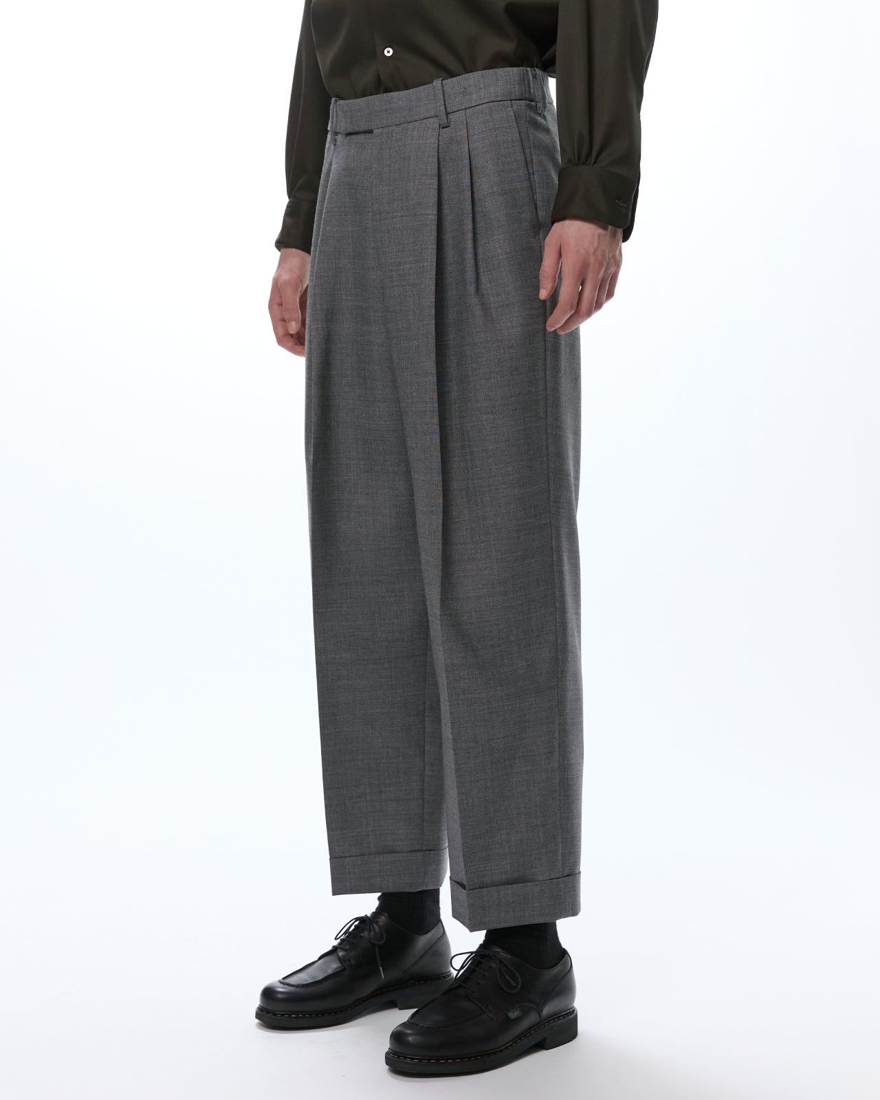 Organic Heavy Wool Tropical / Double Pleated Semi Easy Trousers, Top Gray