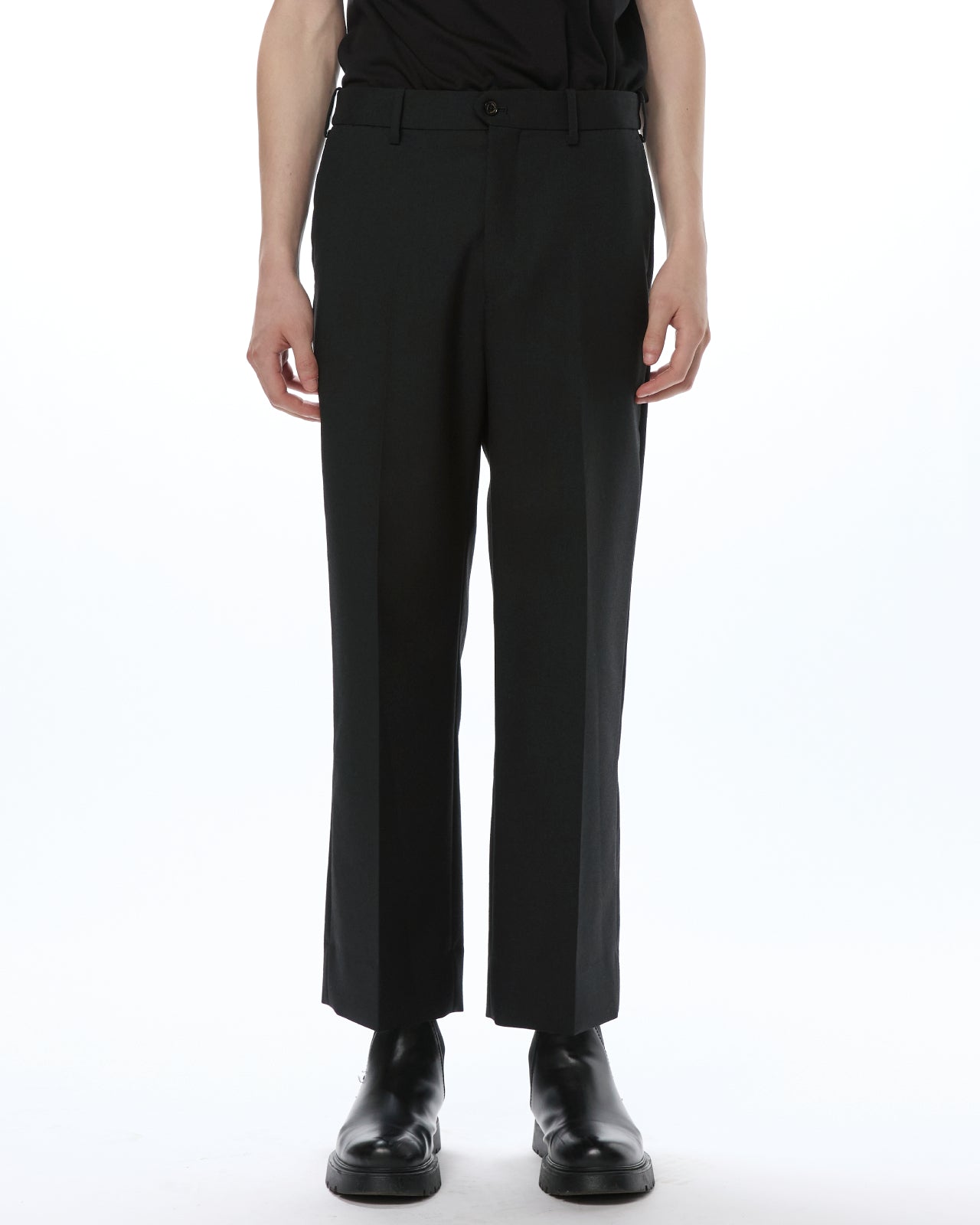 Organic Heavy Wool Tropical / Flat Front Trousers, Black