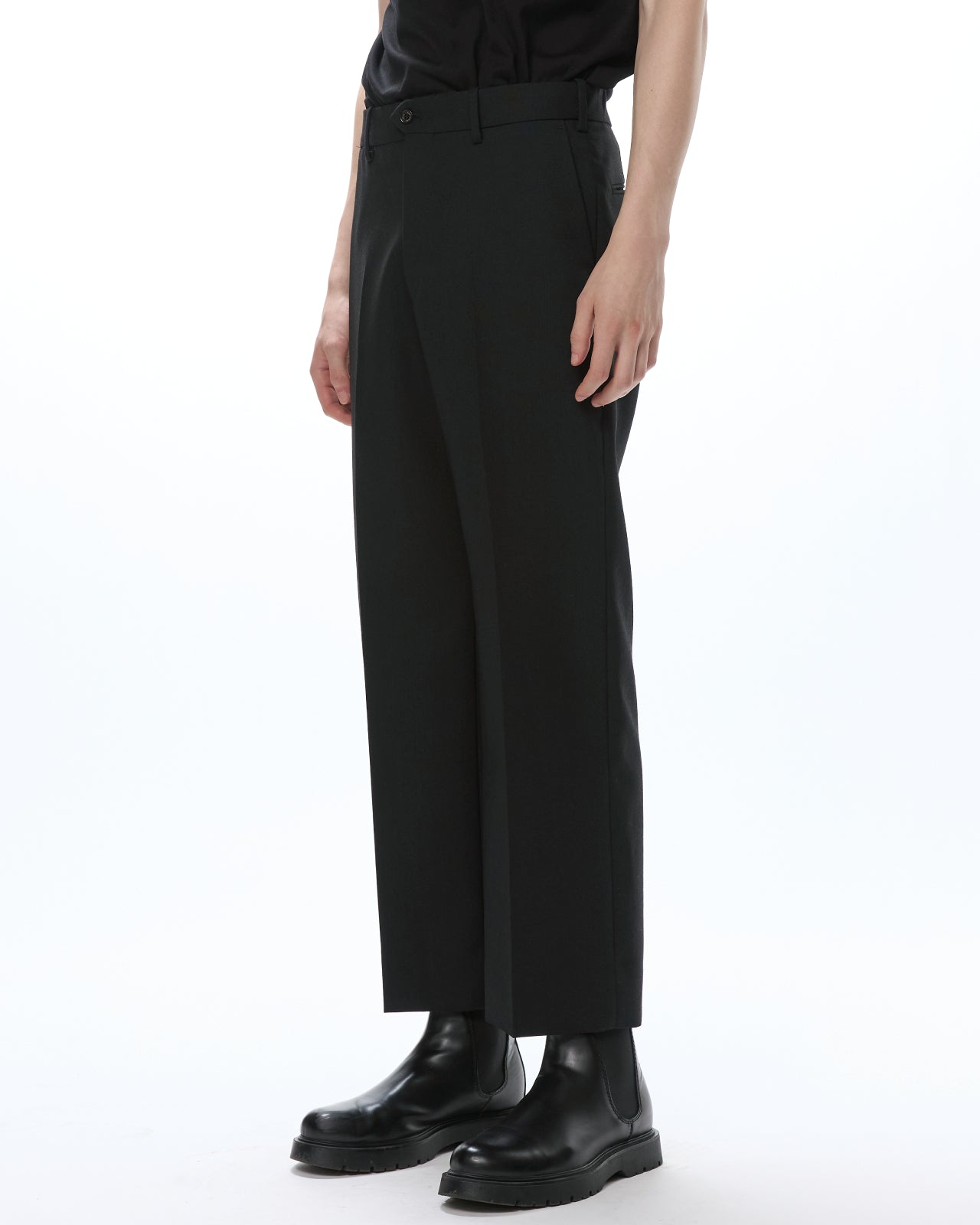 Organic Heavy Wool Tropical / Flat Front Trousers, Black