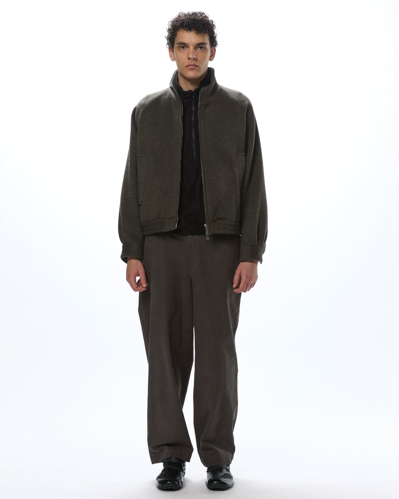 ウールシルクダブルクロス / トラックジャケット, Top Olive