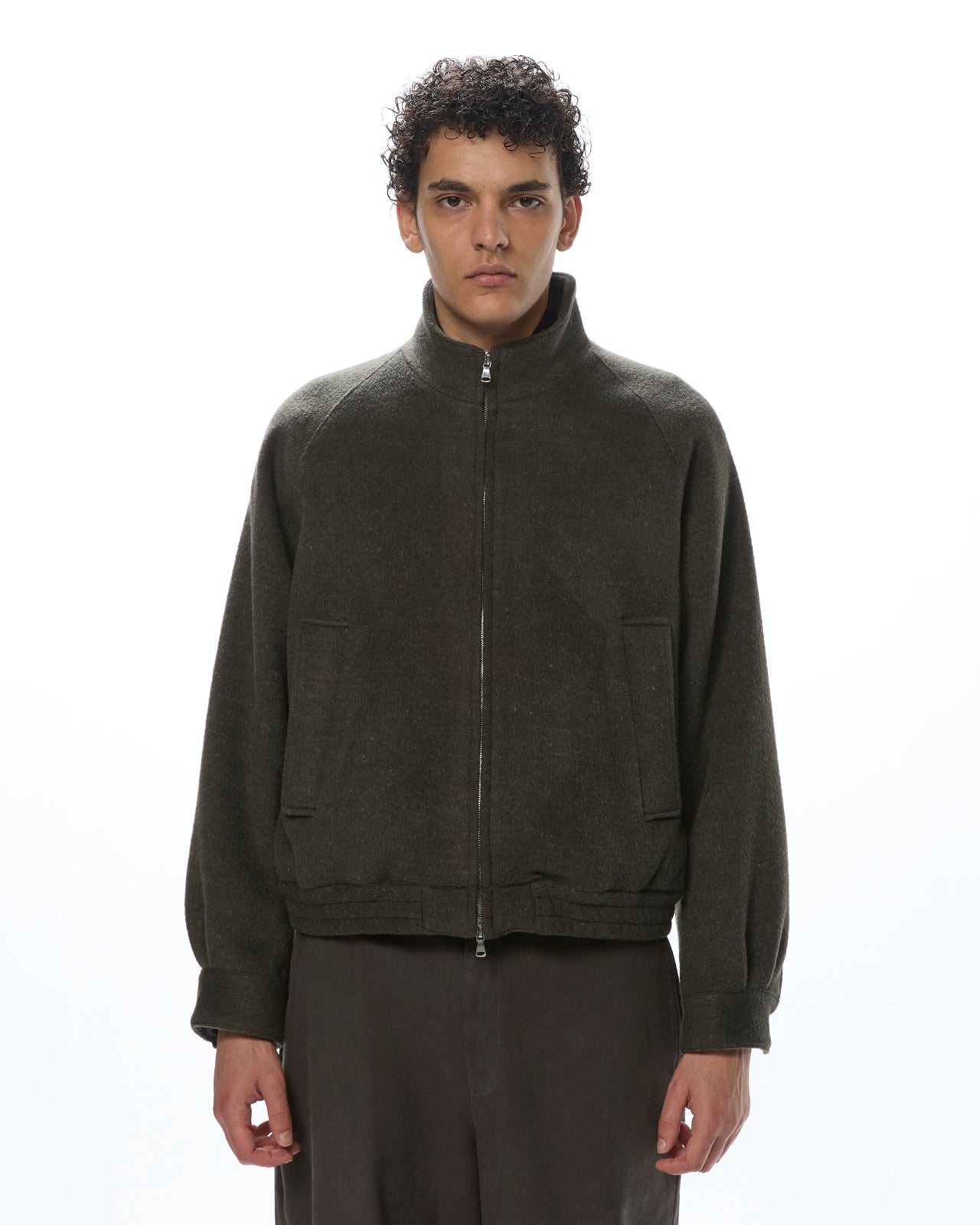 ウールシルクダブルクロス / トラックジャケット, Top Olive