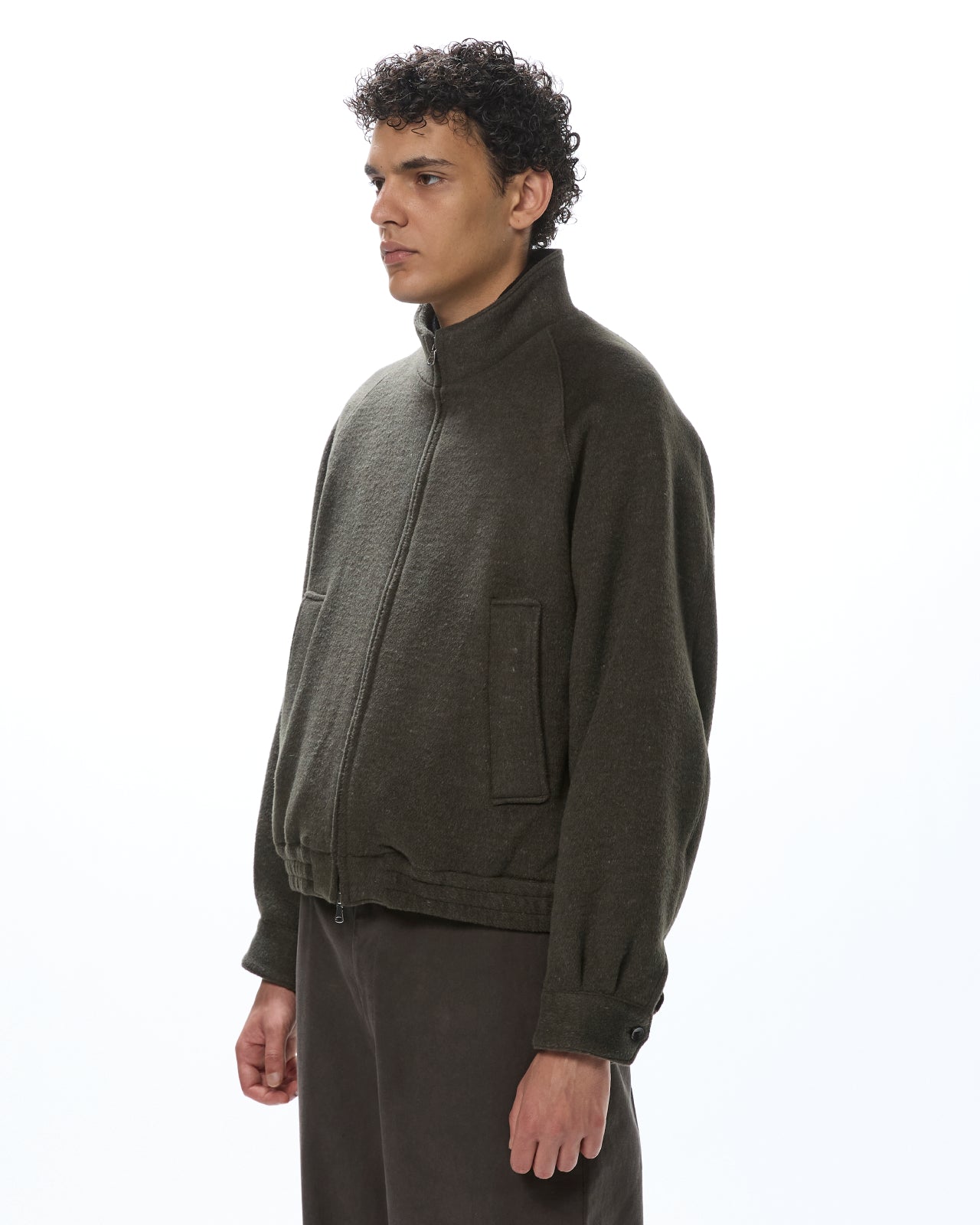 ウールシルクダブルクロス / トラックジャケット, Top Olive