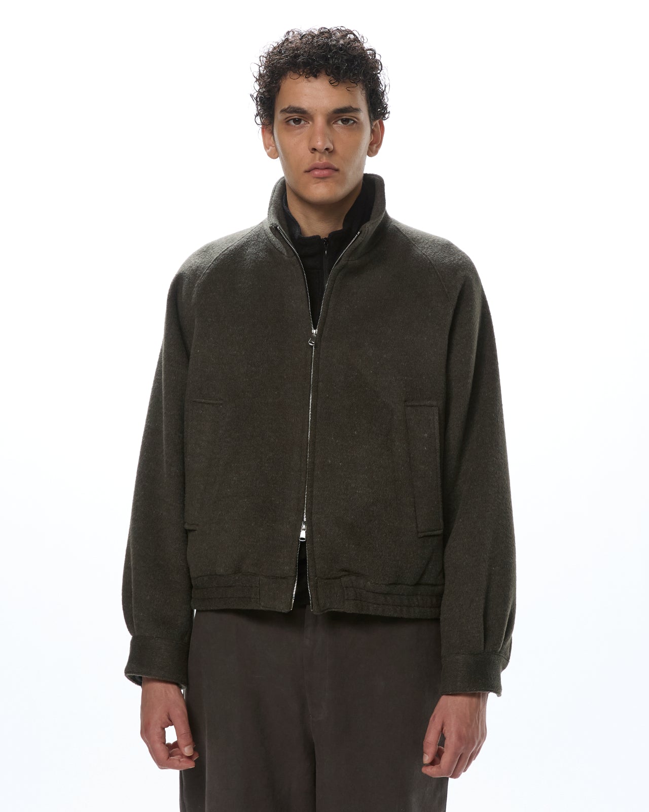 ウールシルクダブルクロス / トラックジャケット, Top Olive