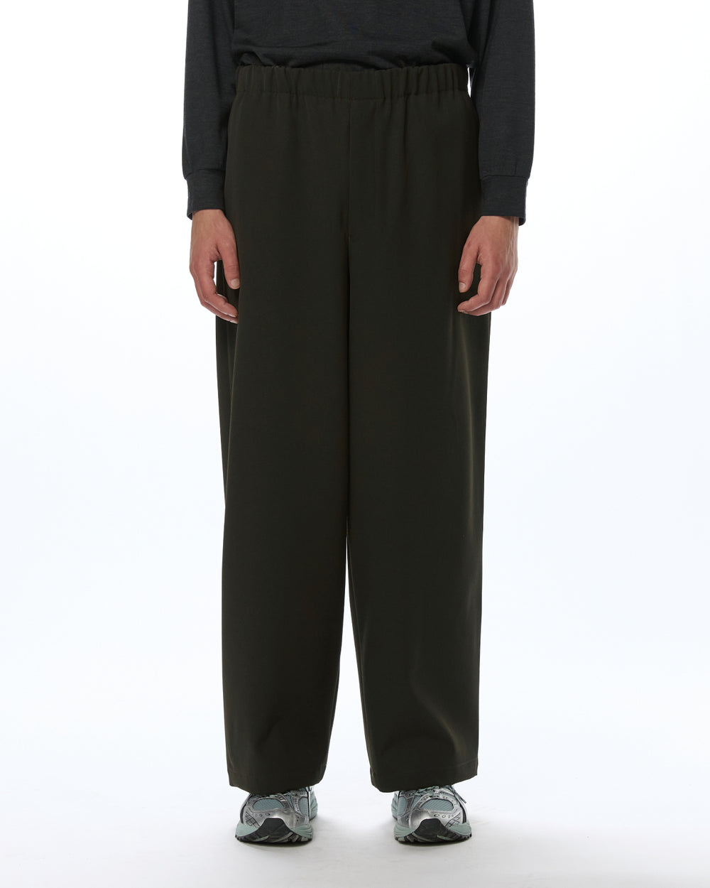 Wool Gabardine Washer Tumbler / Wide Cylinder Fit Easy Pants, Dark Olive