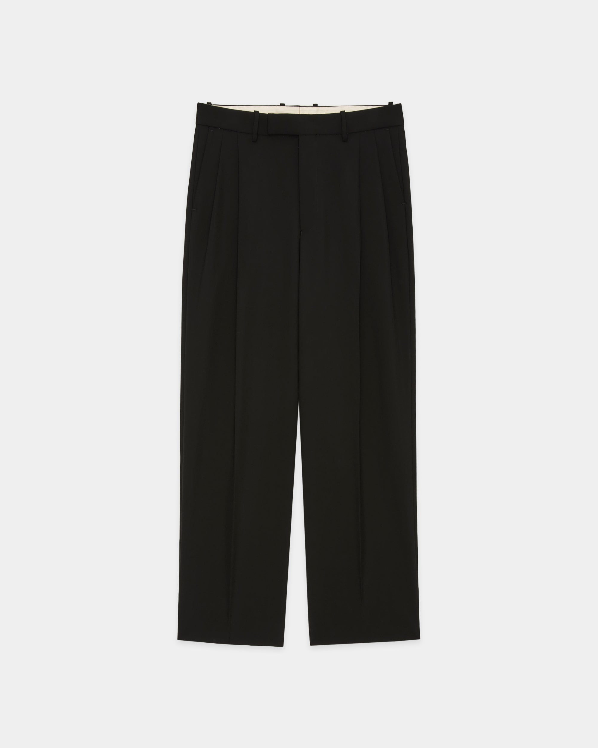 Polwarth Tropical / Double Pleated Trousers, Black