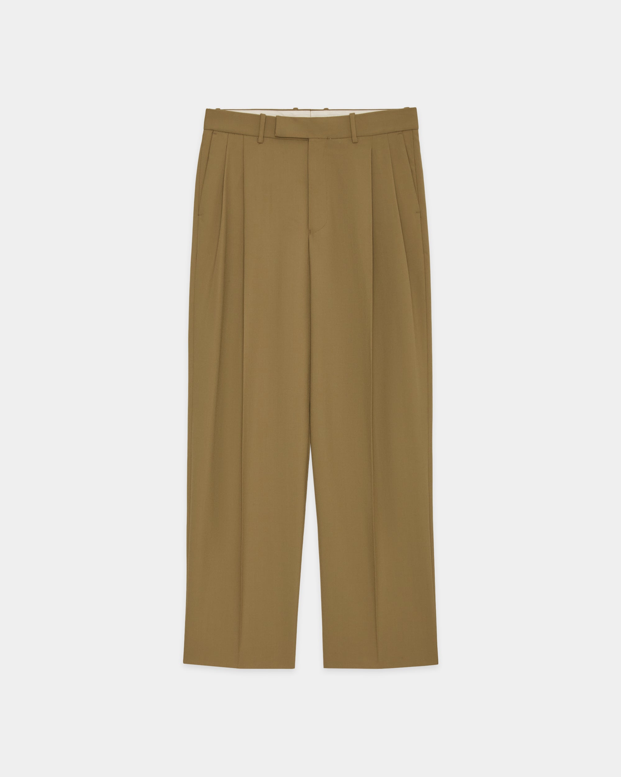 Polwarth Tropical / Double Pleated Trousers, Khaki