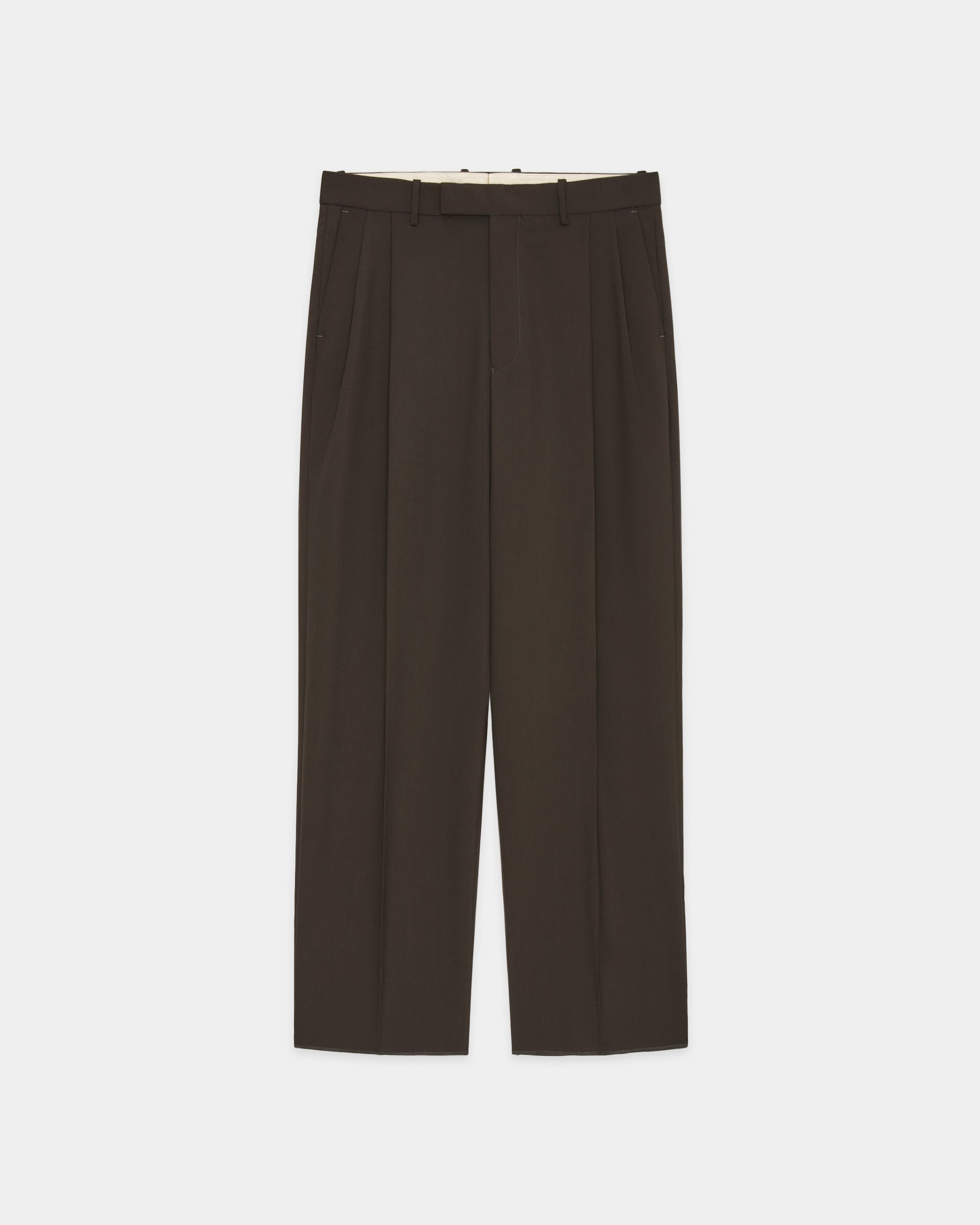 Polwarth Tropical / Double Pleated Trousers, Dark Olive