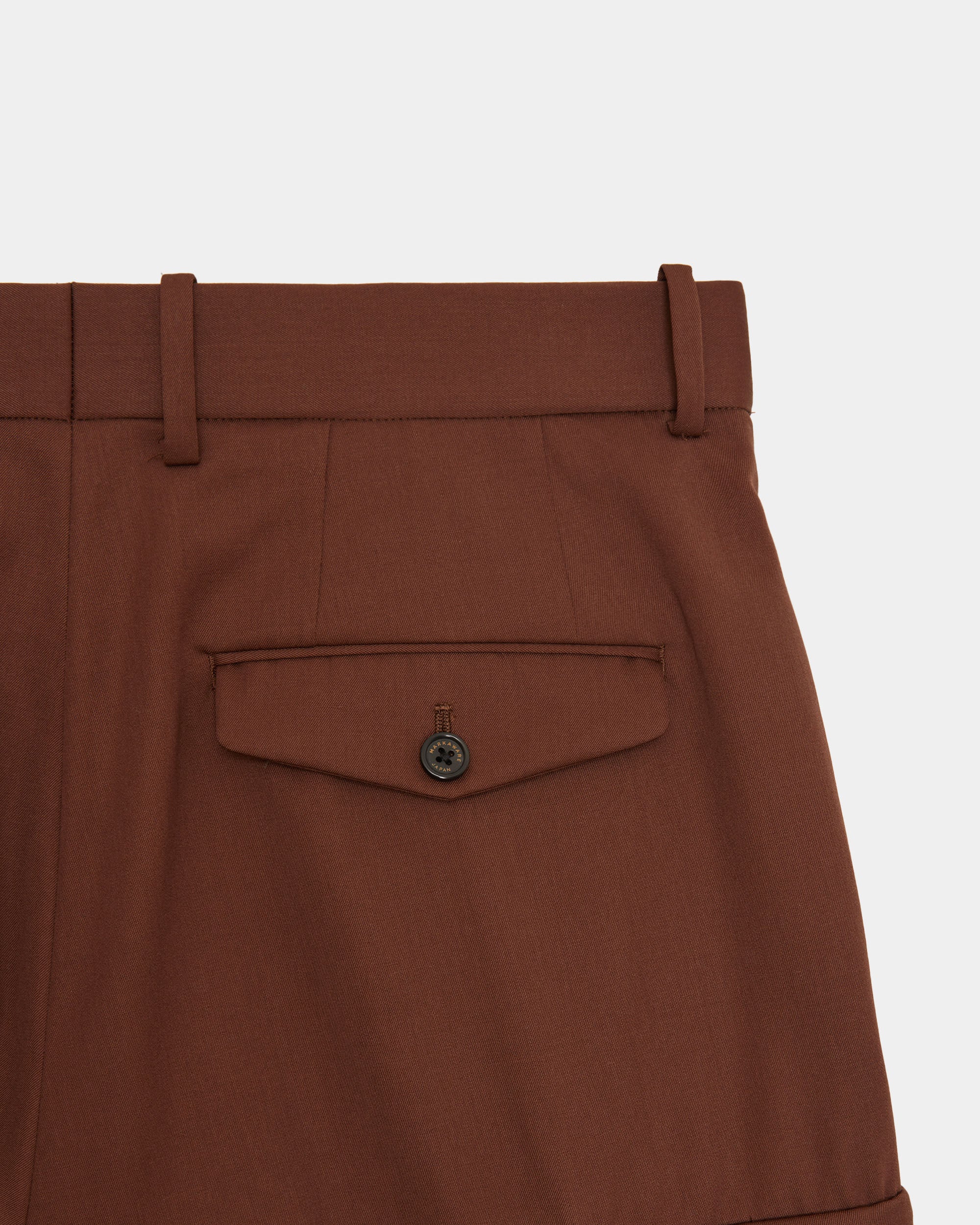 Organic Wool 2/80 Gabardine / Flat Front Wide Cargo Trousers, Dark Bronze