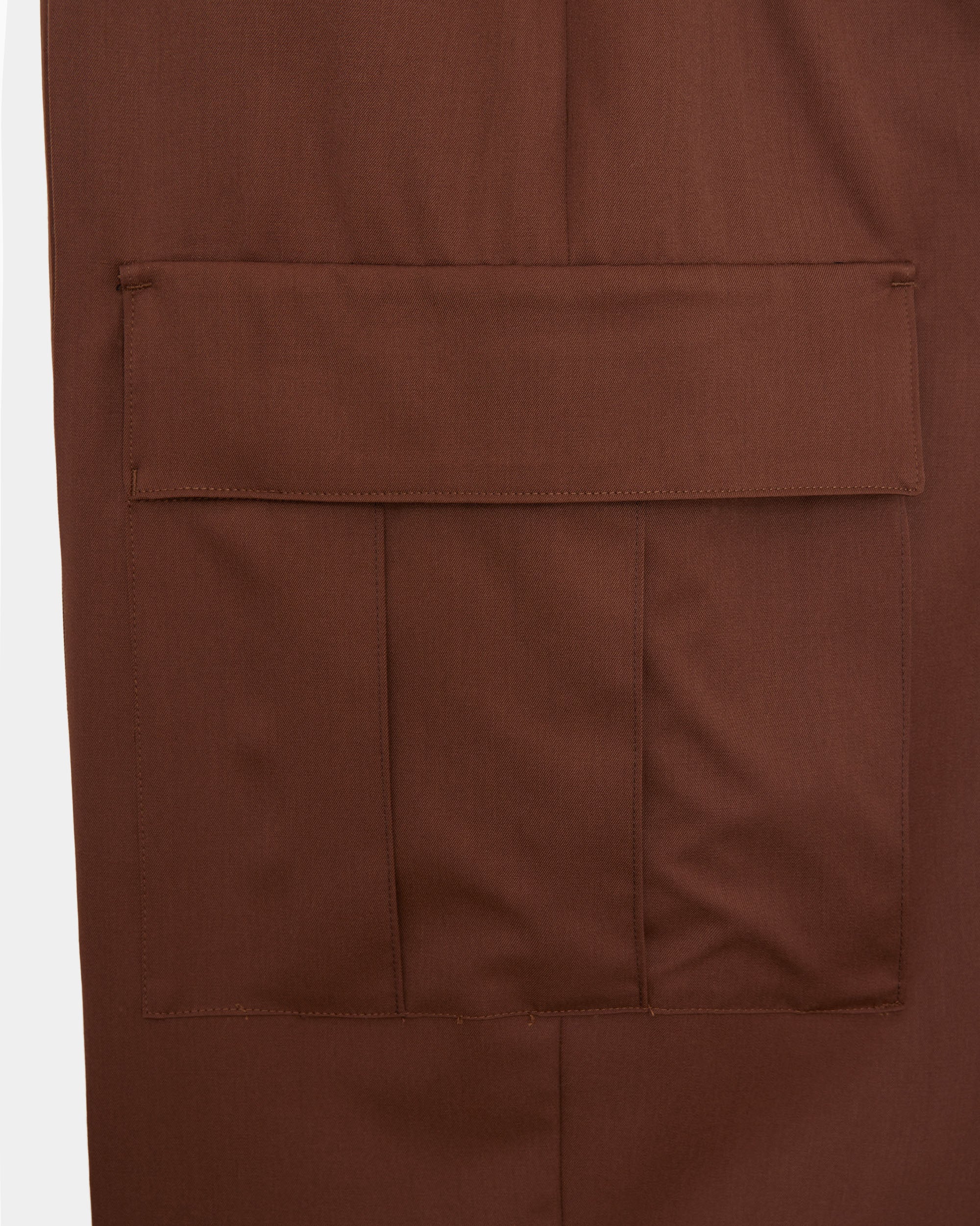 Organic Wool 2/80 Gabardine / Flat Front Wide Cargo Trousers, Dark Bronze