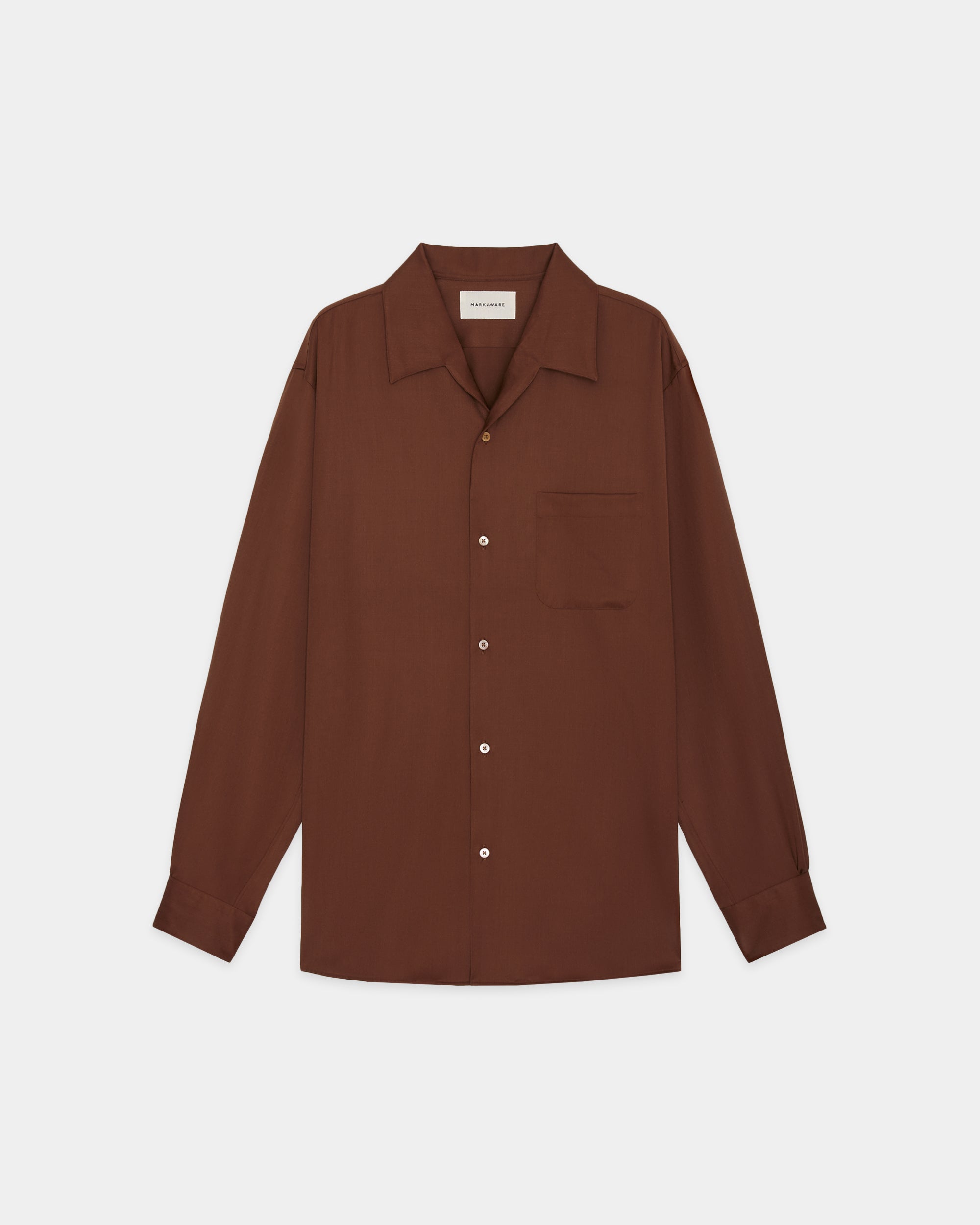 Organic Wool 2/80 Gabardine / Italian Open Collar Shirt, Dark Bronze
