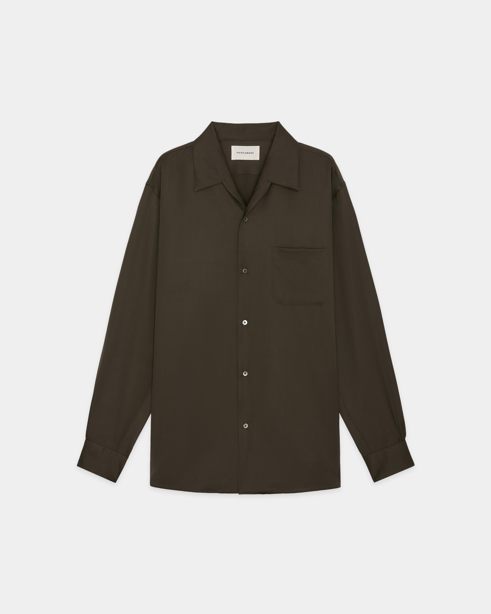 オーガニックウール 2/80 ギャバジン / イタリアンオープンカラーシャツ, Dark Olive