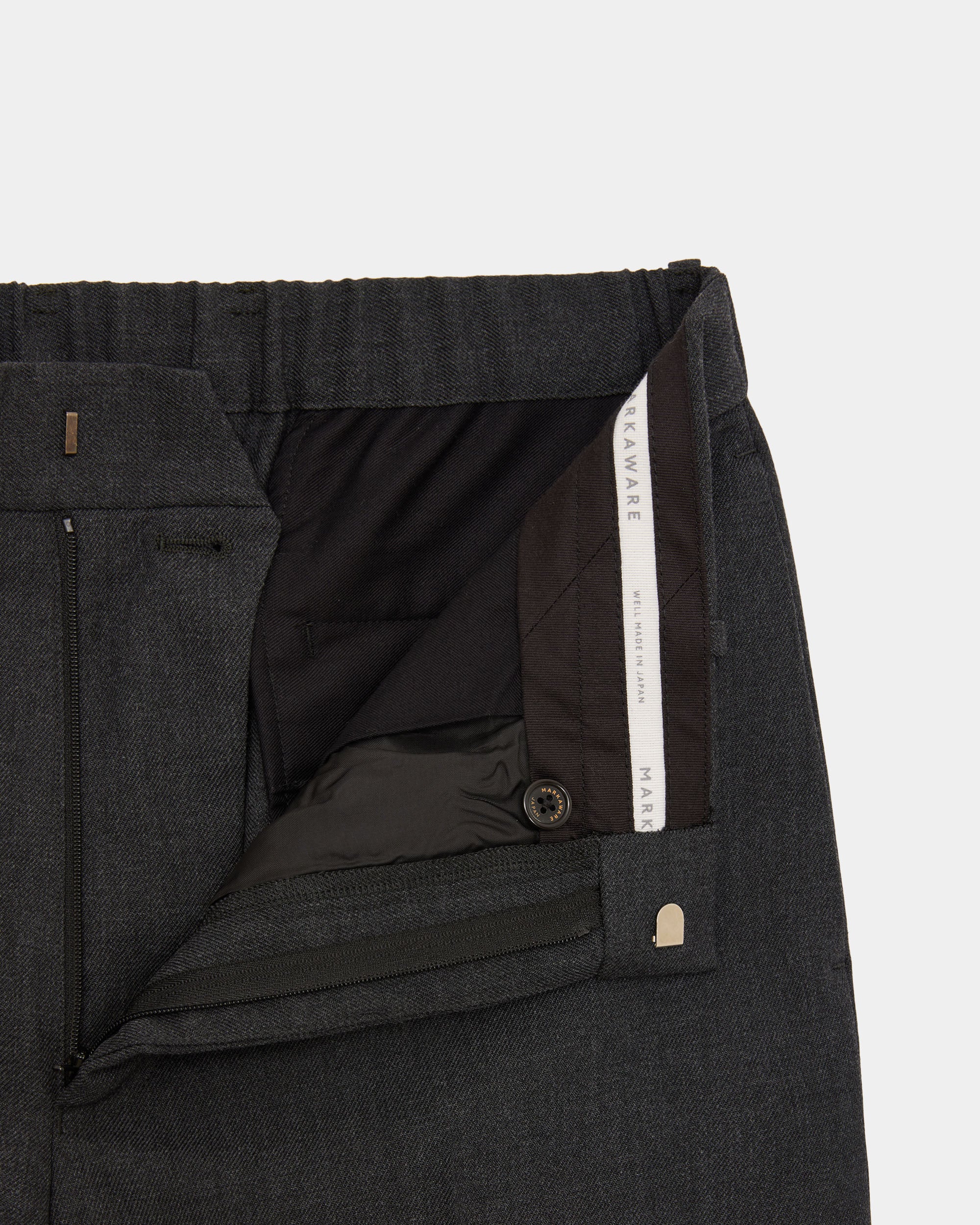 Organic Wool Survival Cloth / Flat Tapered Trousers, Charcoal