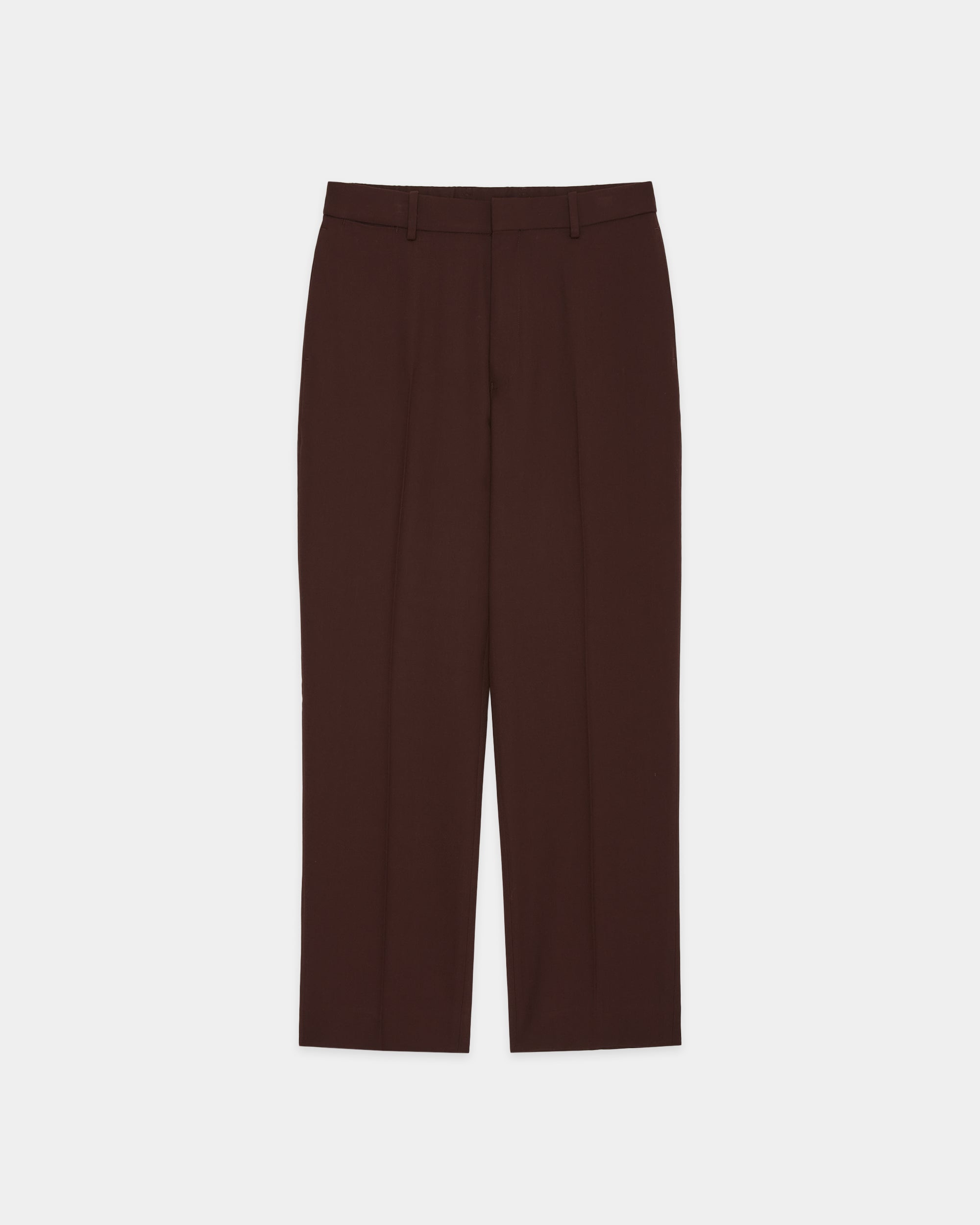 Organic Wool Survival Cloth / Flat Tapered Trousers, Dark Brown