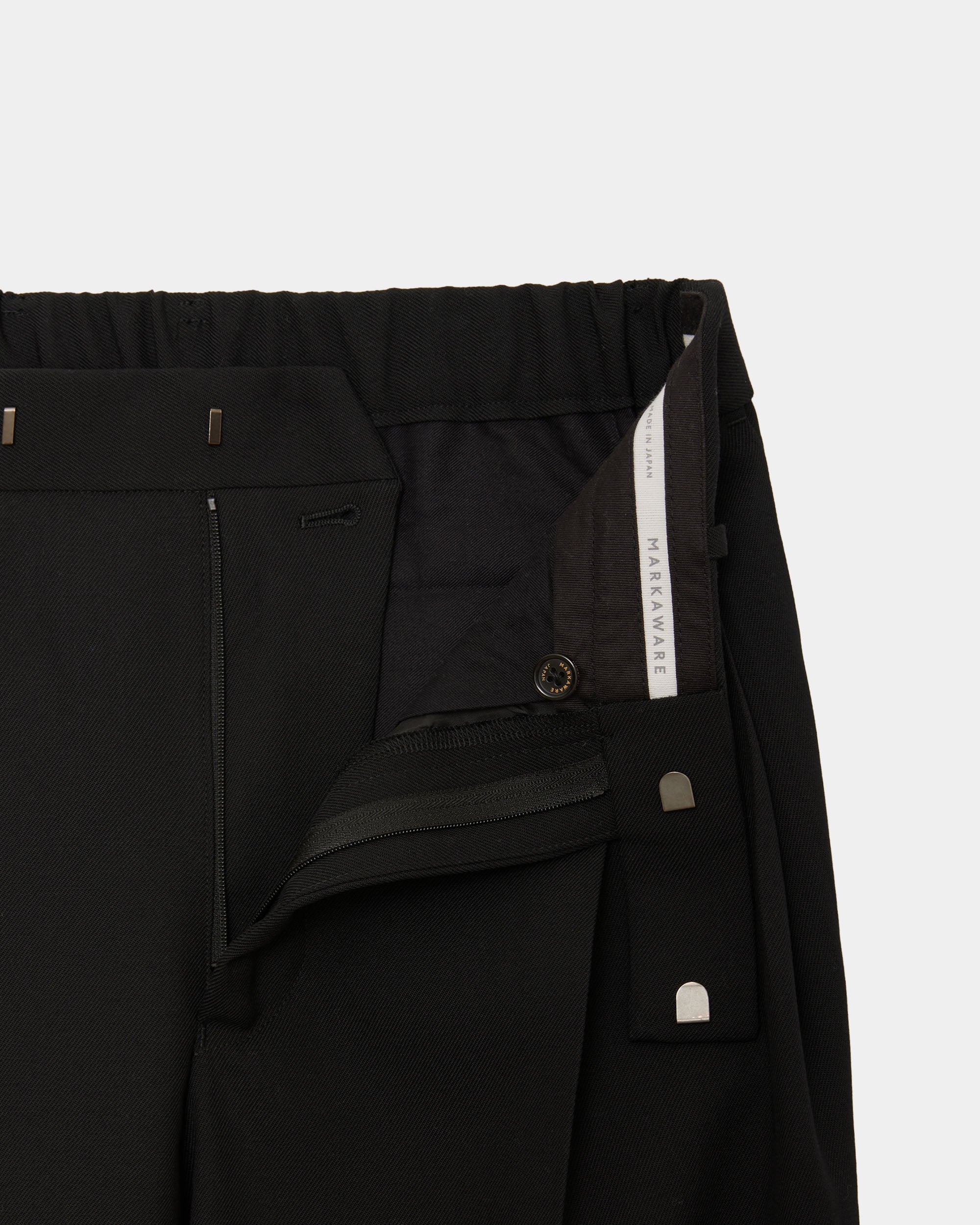 Organic Wool Survival Cloth / Double Pleated Semi Easy Trousers, Black
