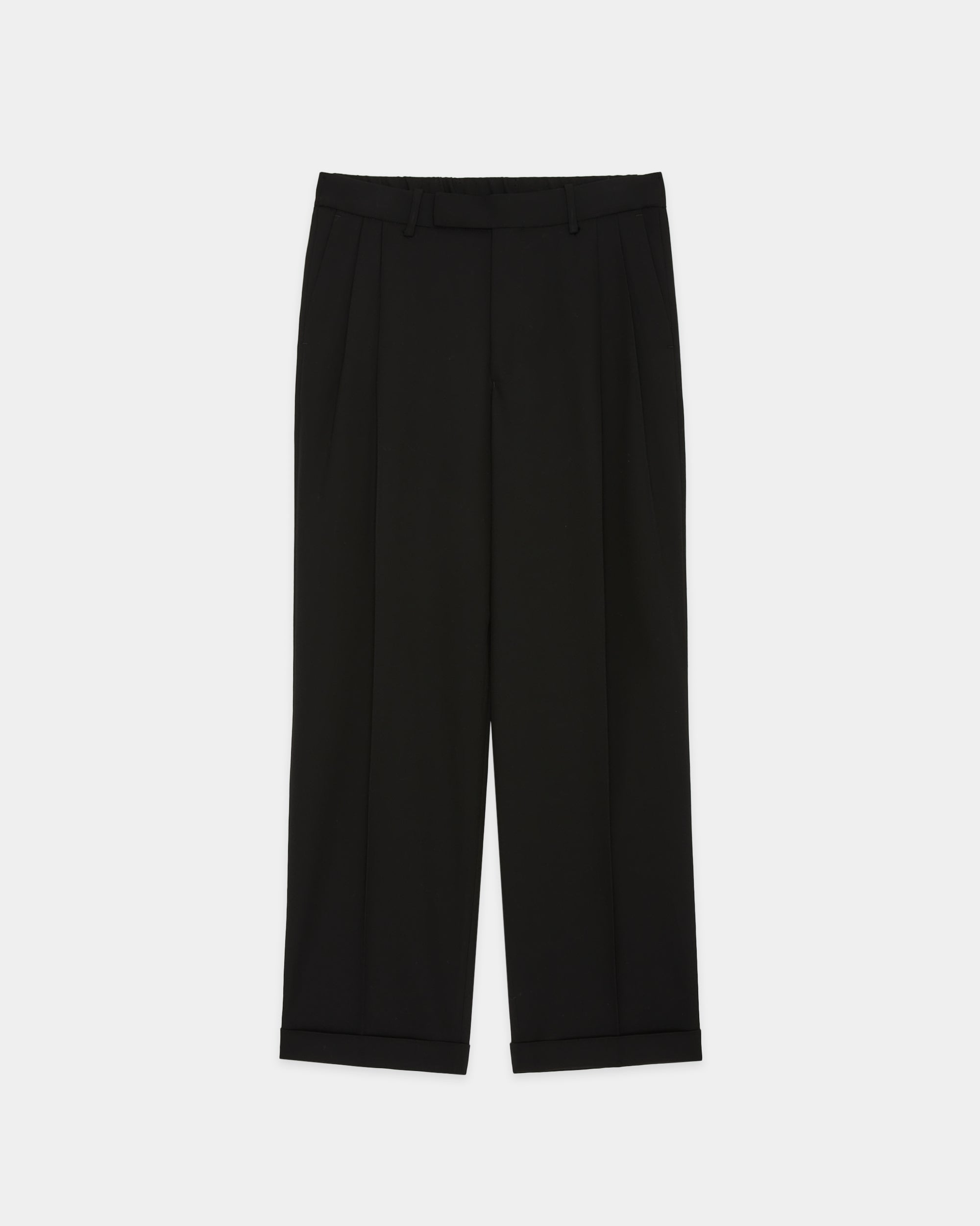 Organic Wool Survival Cloth / Double Pleated Semi Easy Trousers, Black