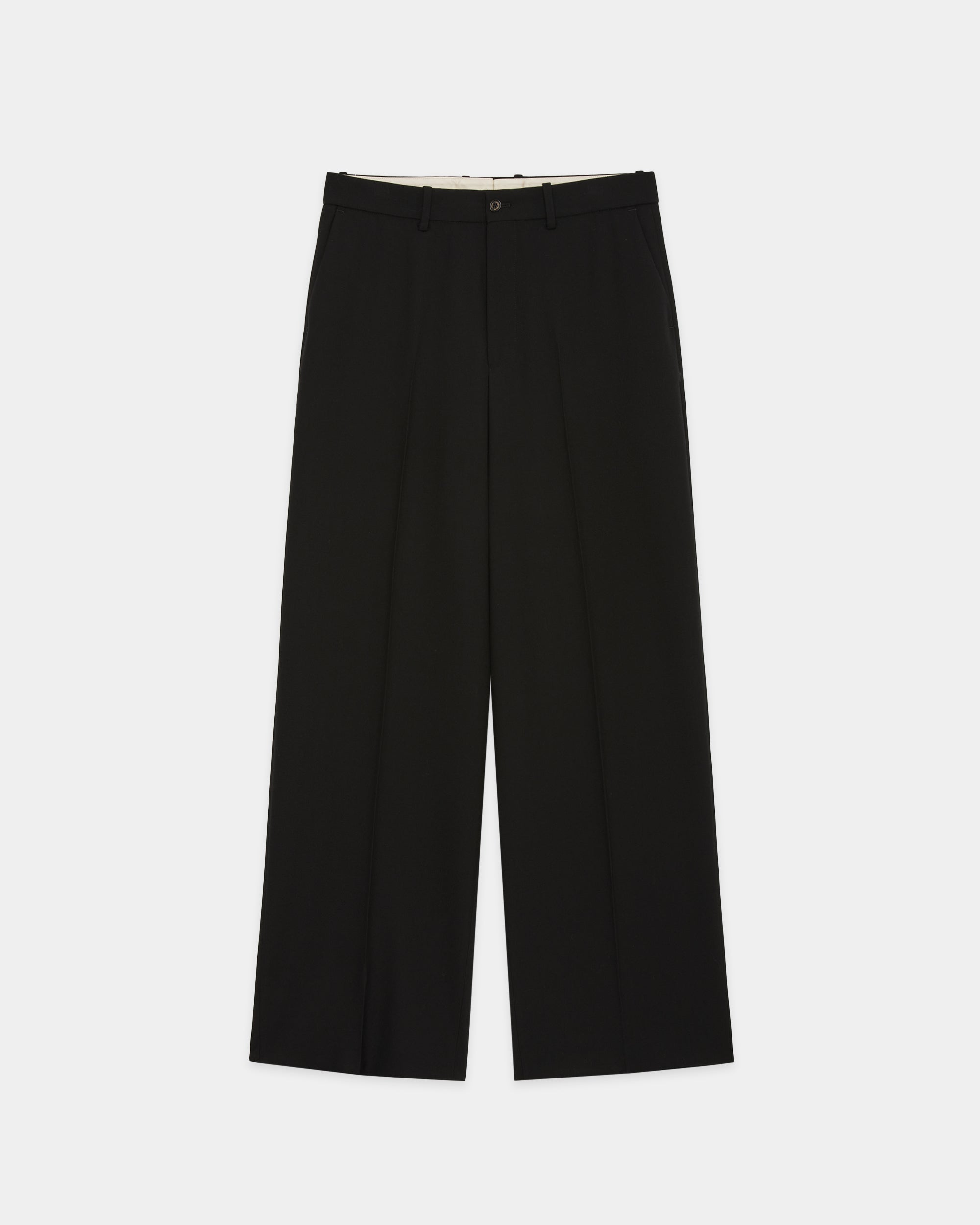 Organic Wool Survival Cloth / Flat Front Wide Trousers, Black