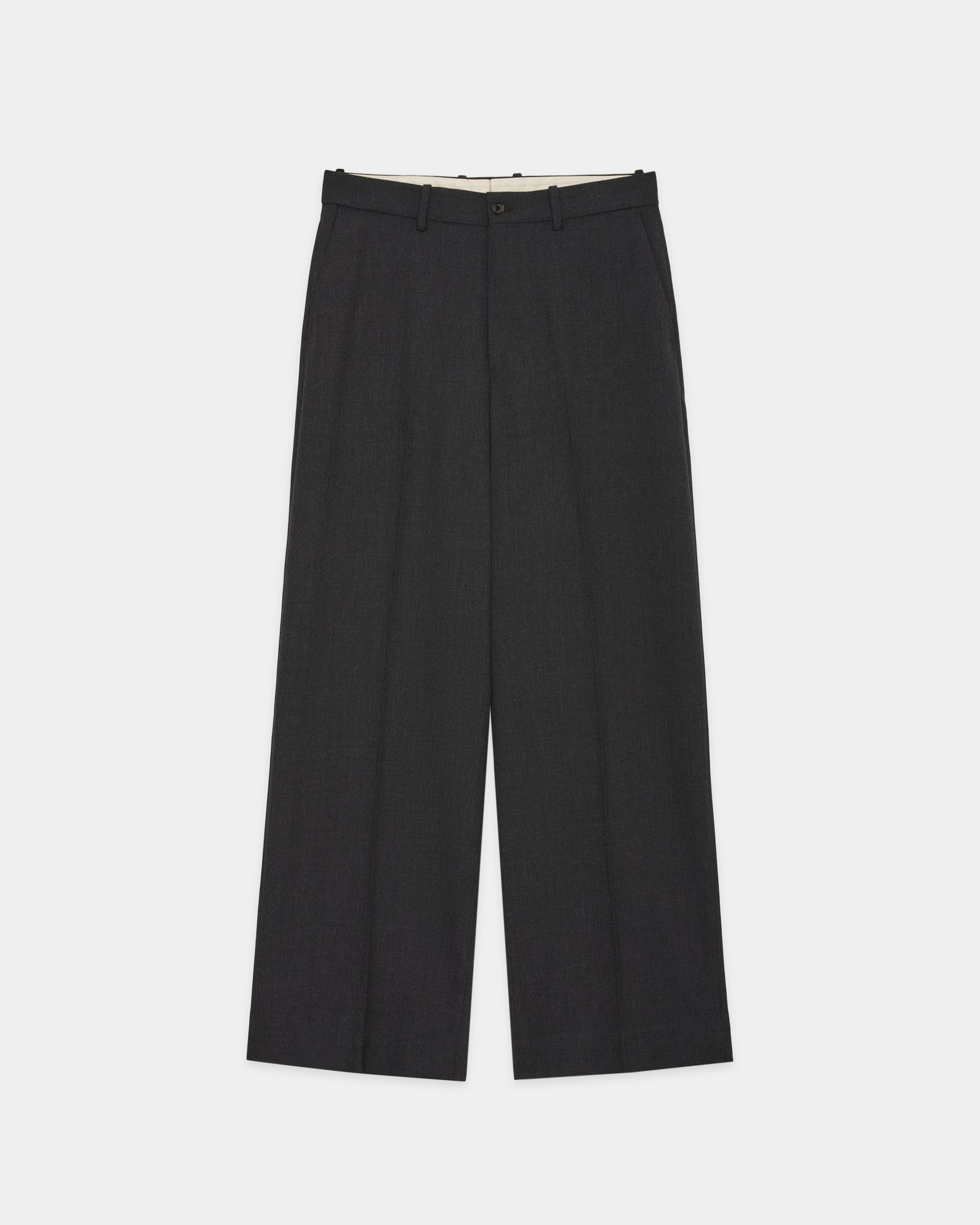 Organic Wool Survival Cloth / Flat Front Wide Trousers, Charcoal
