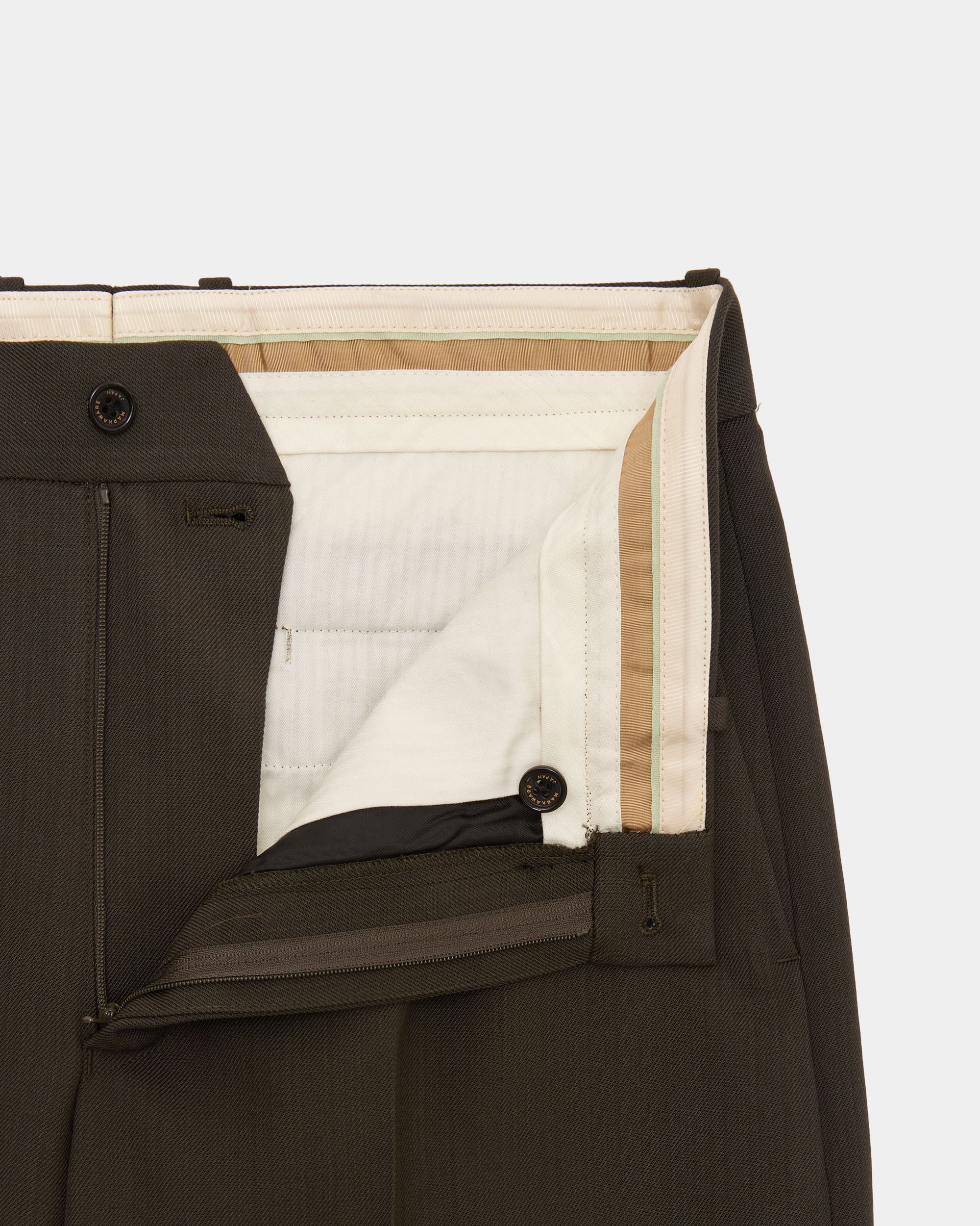 Organic Wool Survival Cloth / Flat Front Wide Trousers, Dark Sage