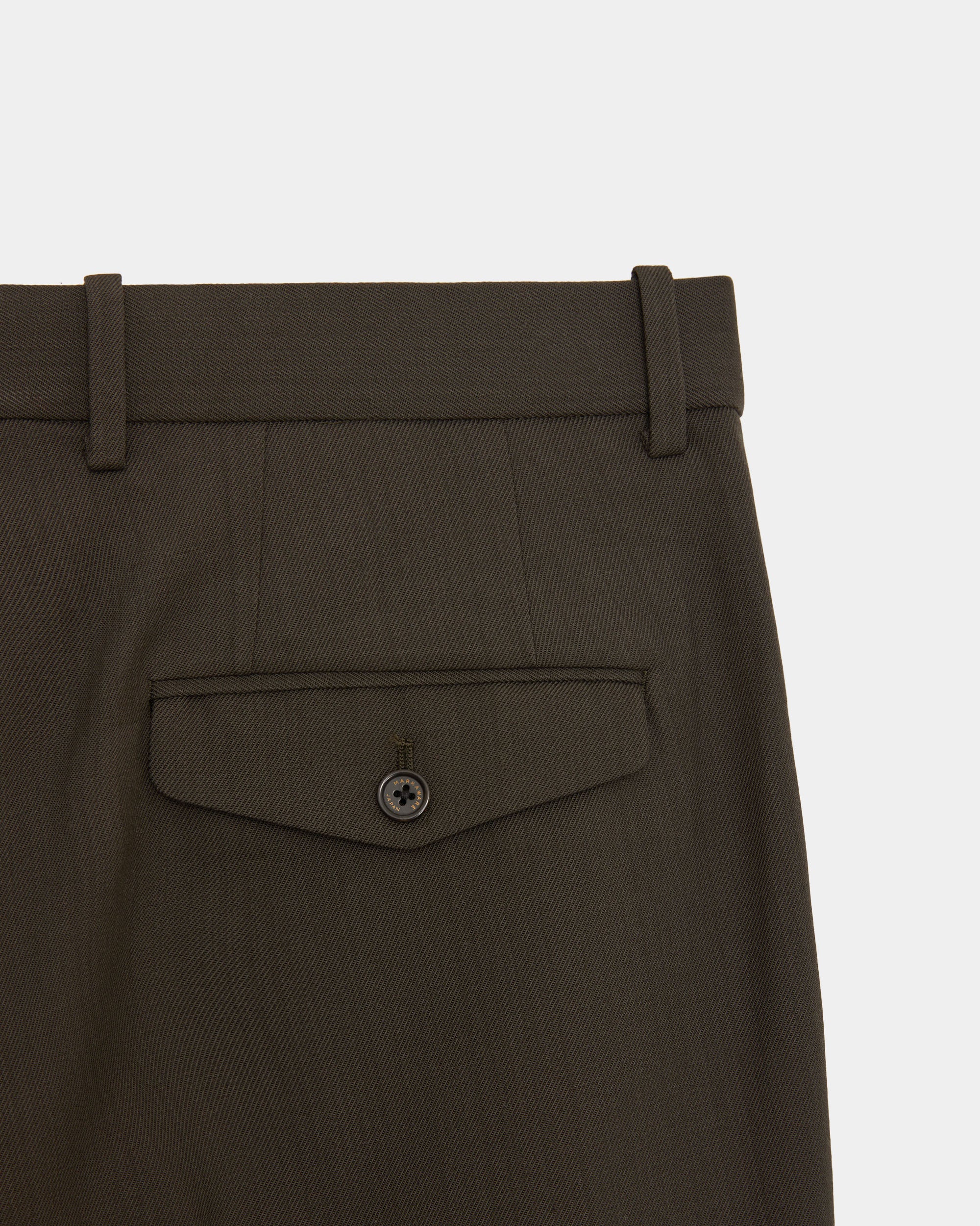 Organic Wool Survival Cloth / Flat Front Wide Trousers, Dark Sage
