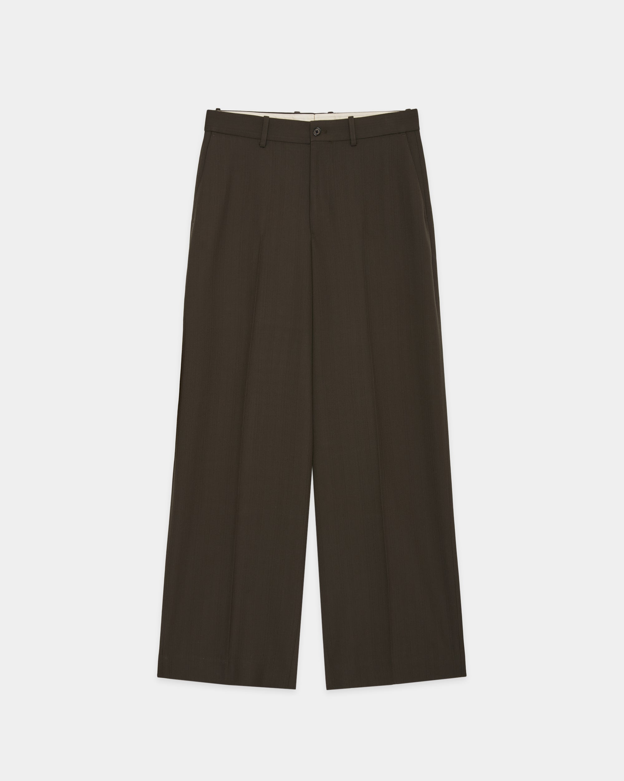 Organic Wool Survival Cloth / Flat Front Wide Trousers, Dark Sage