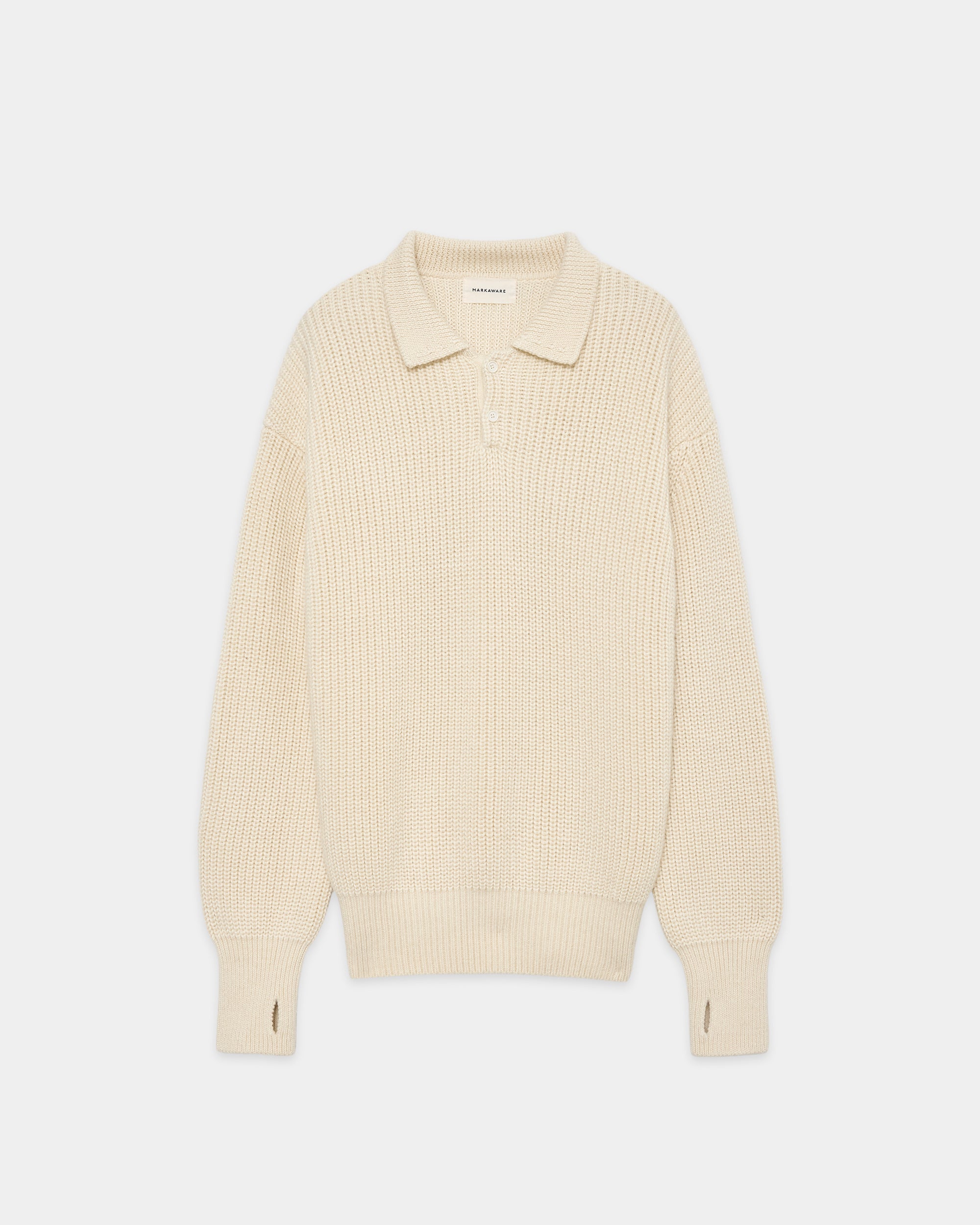 Alpaca Sixteen / Ribbed Polo Collar Jumper, Natural White
