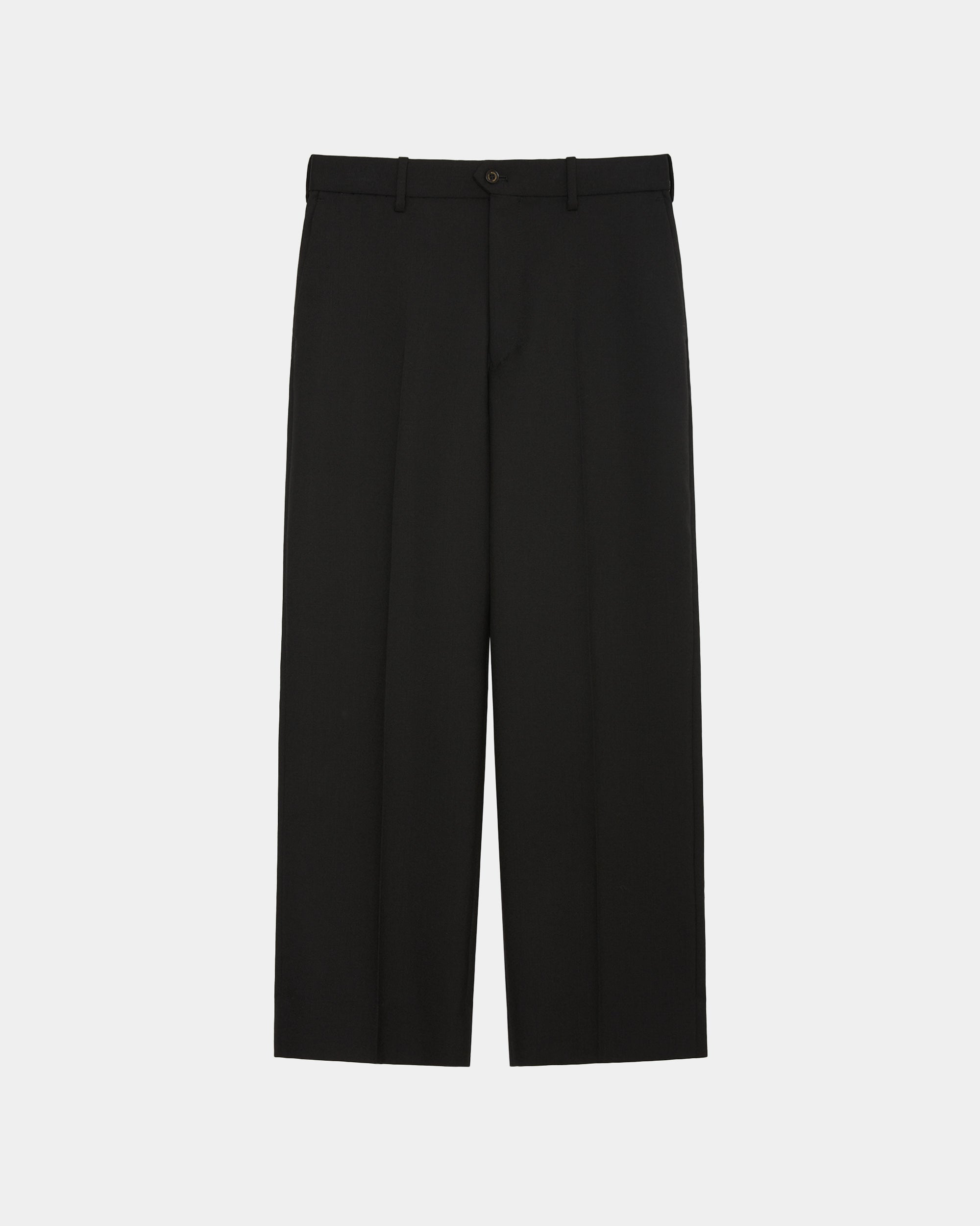 Organic Heavy Wool Tropical / Flat Front Trousers, Black