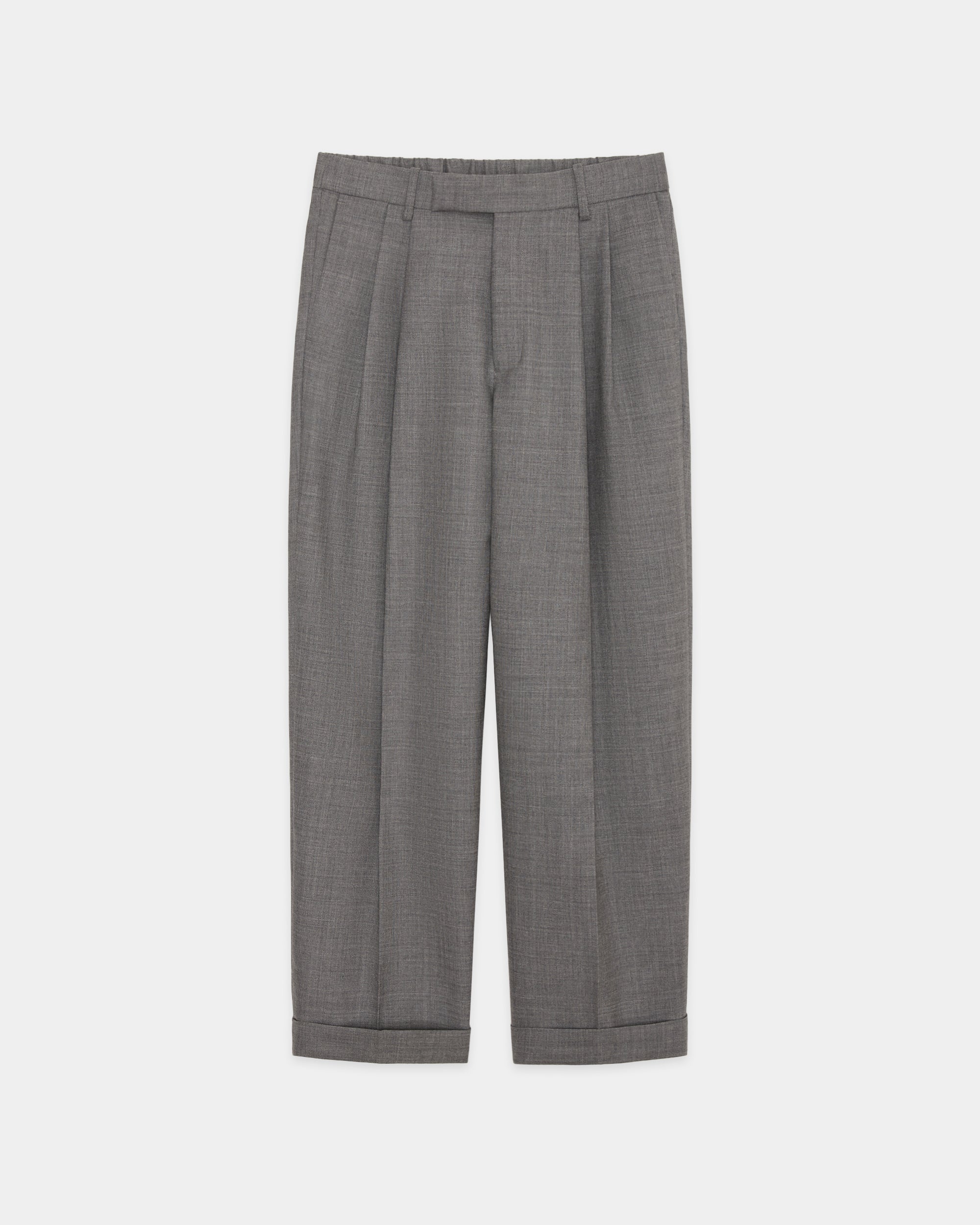 Organic Heavy Wool Tropical / Double Pleated Semi Easy Trousers, Top Gray
