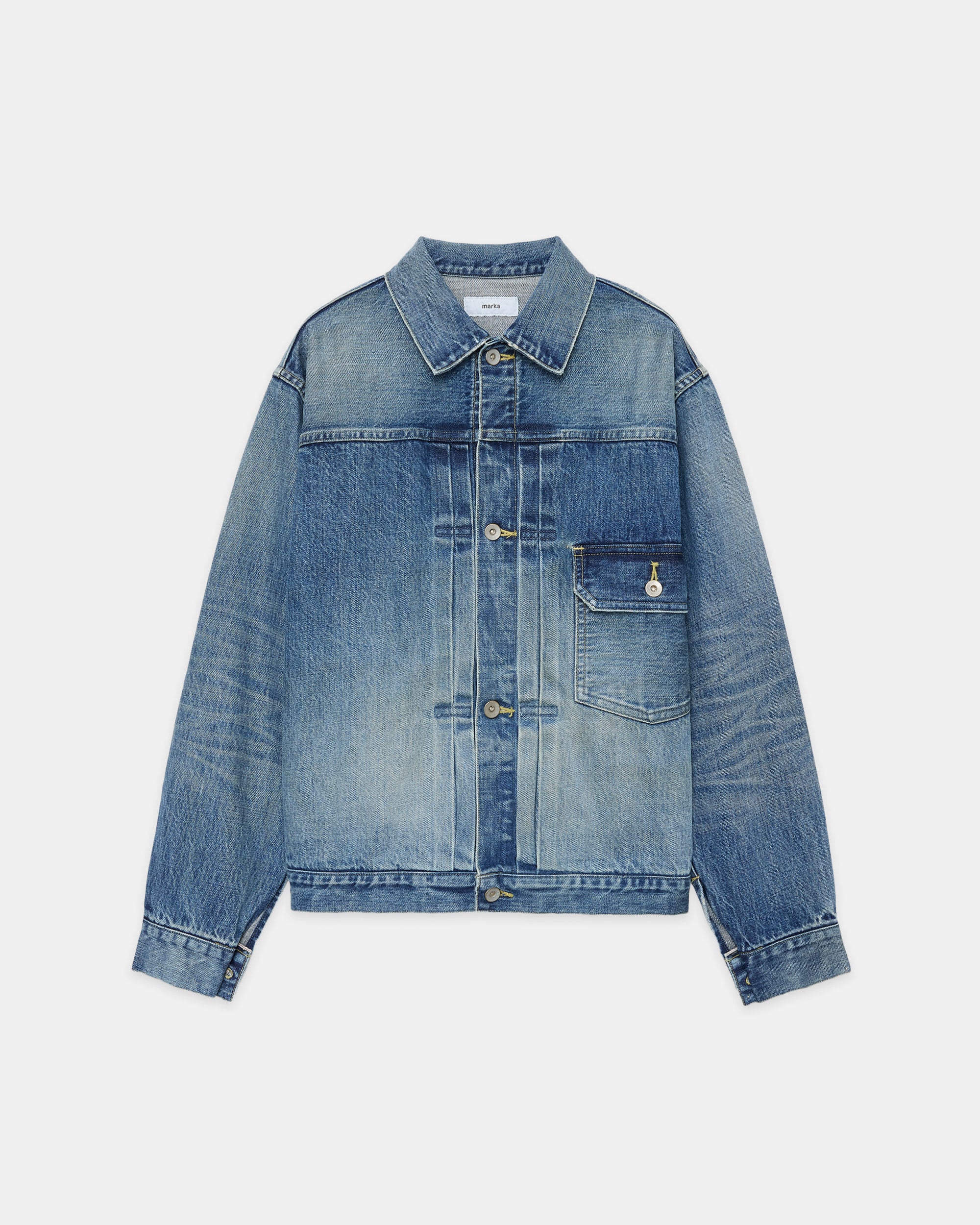 オーガニックコットン 13.5oz セルビッチデニム / TYPE-1 デニムジャケット, Used Washed