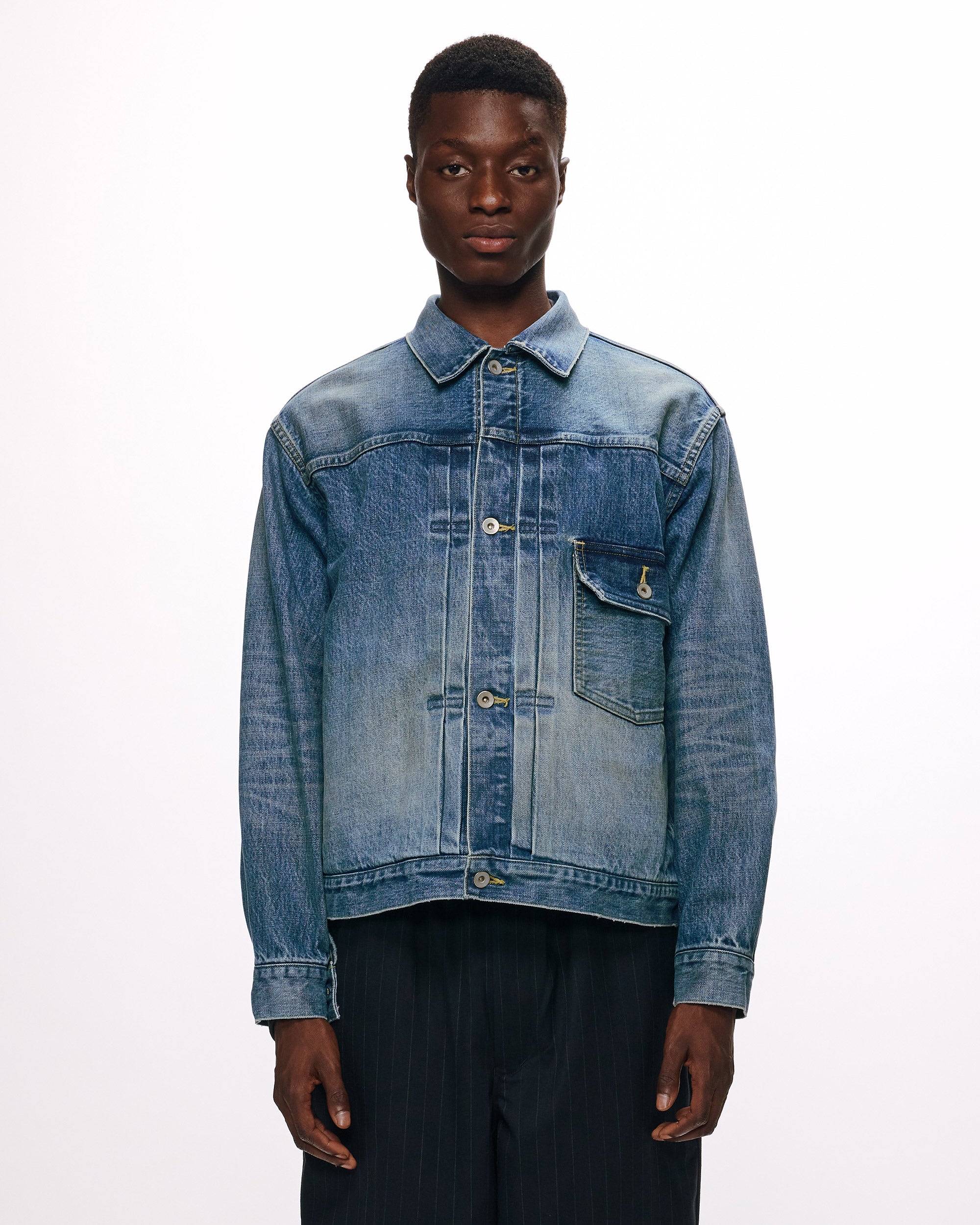 オーガニックコットン 13.5oz セルビッチデニム / TYPE-1 デニムジャケット, Used Washed