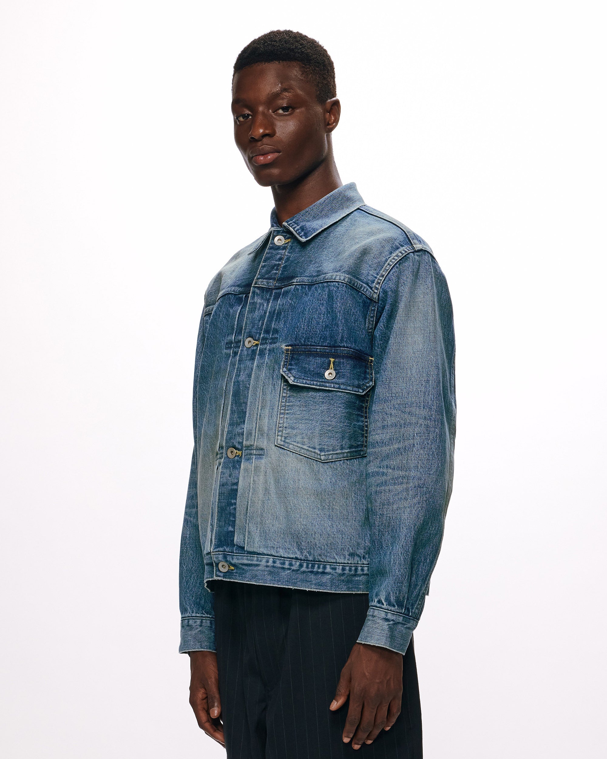 オーガニックコットン 13.5oz セルビッチデニム / TYPE-1 デニムジャケット, Used Washed