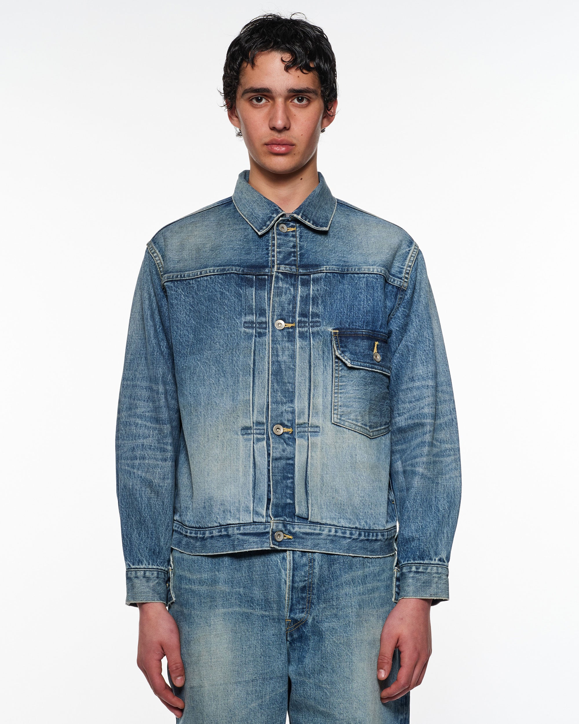オーガニックコットン 13.5oz セルビッチデニム / Type-1デニムジャケット, Used Washed