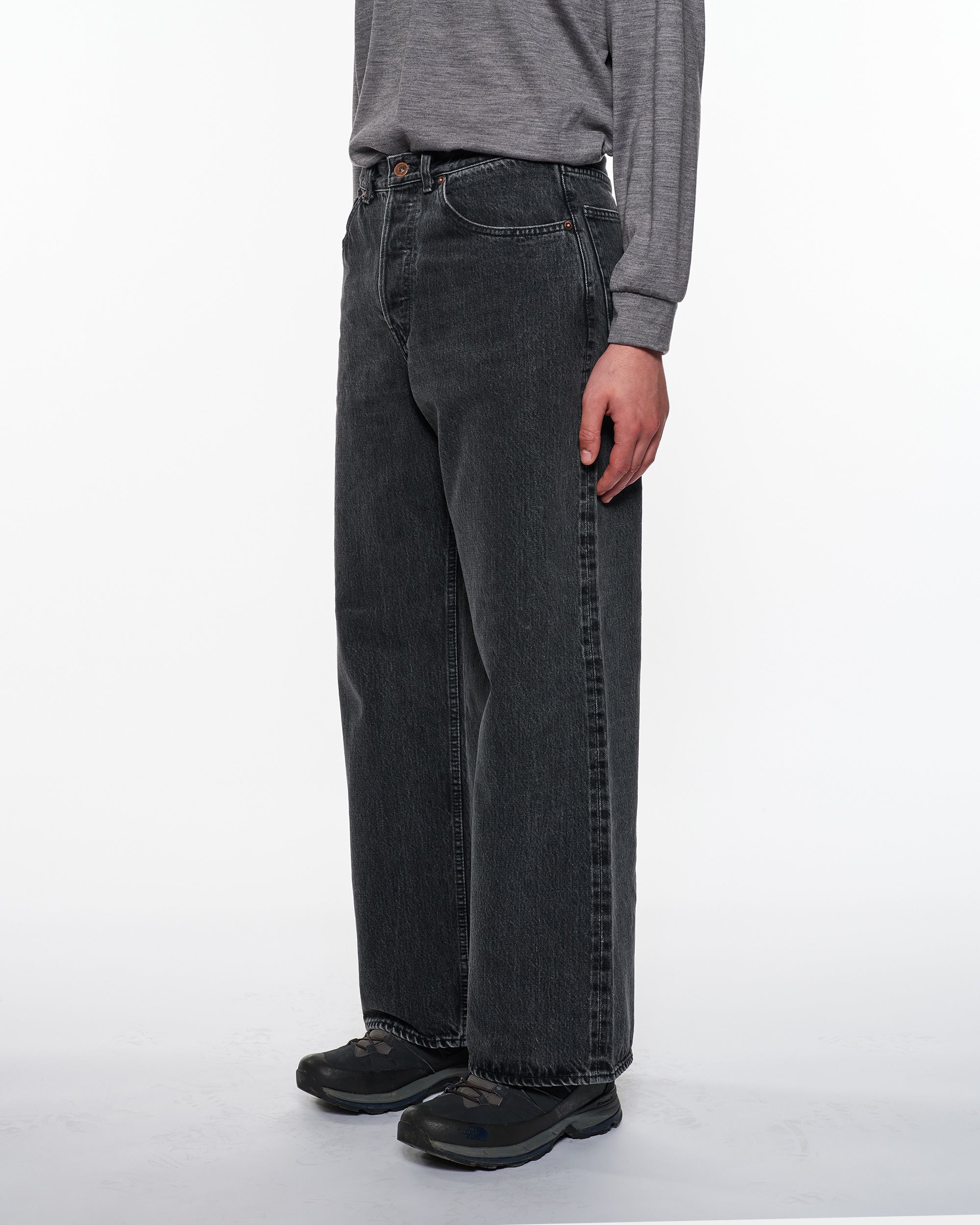 オーガニックコットン 13.5oz セルビッチデニム / ワイドレッグジーンズ, Faded Black