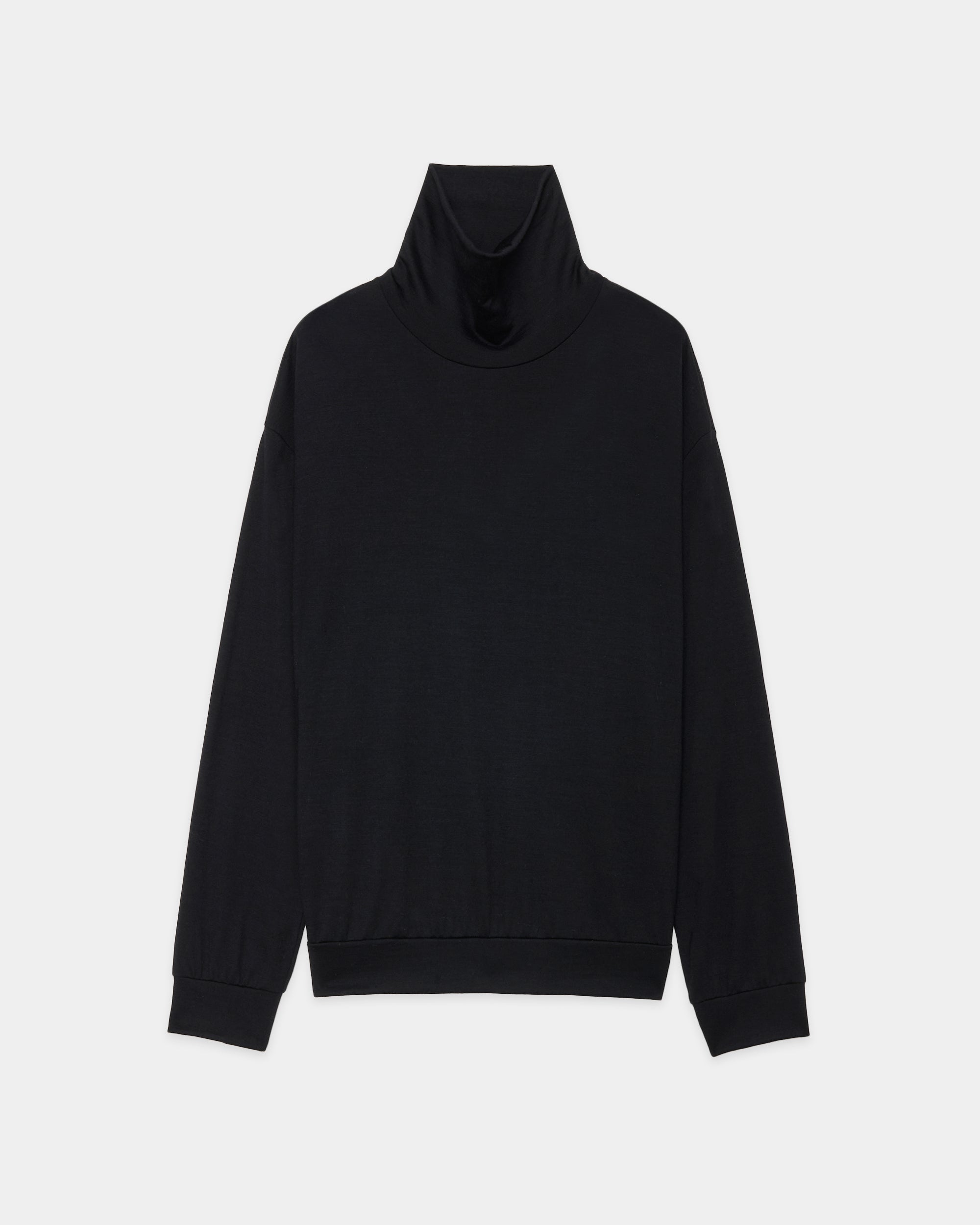 【PARKING Exclusive】Super 100s Washable Wool Jersey / Turtle Neck, Black